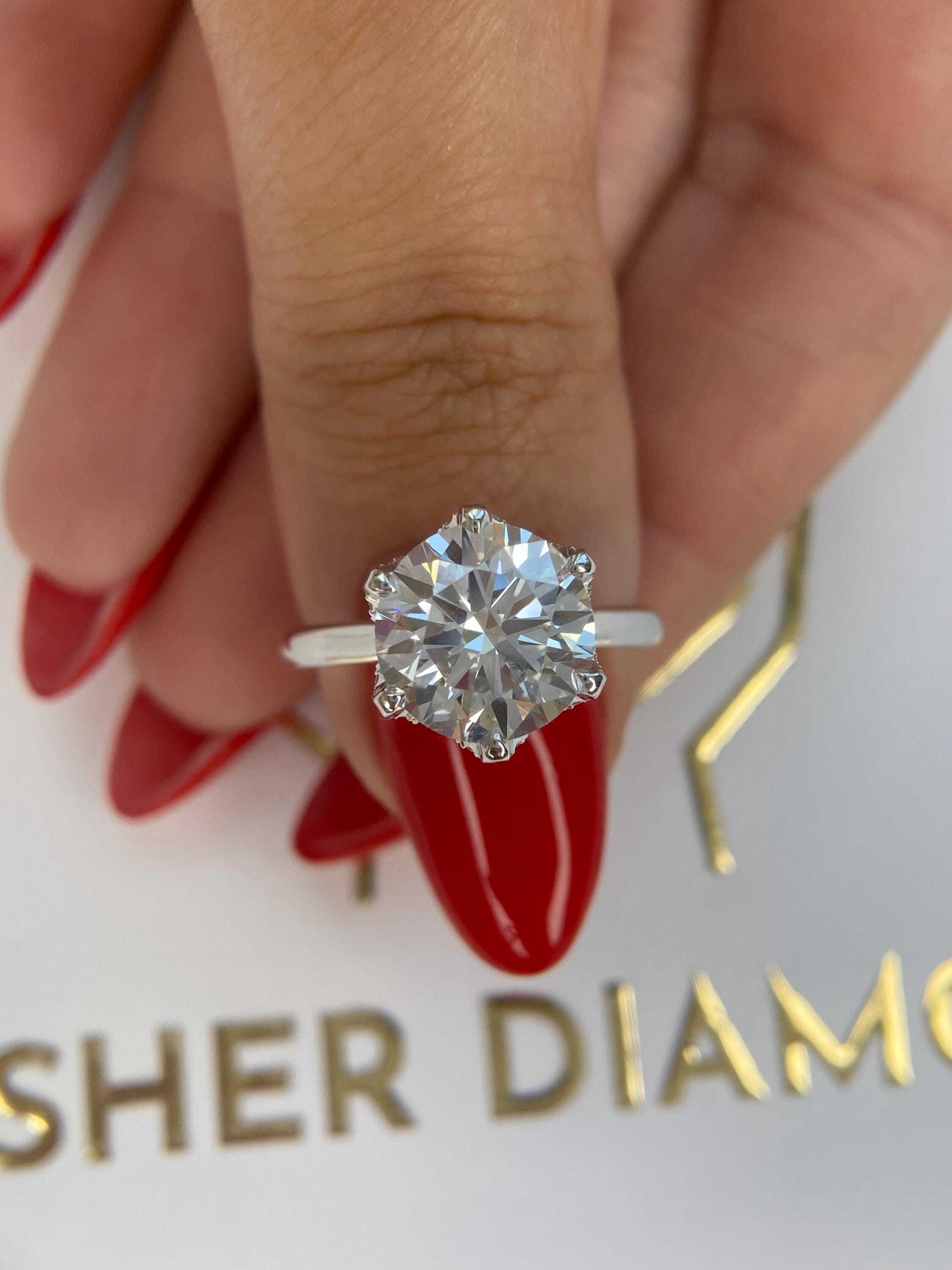 Tulip Design 4.3 Carat Round Ideal Cut Diamond Engagement Ring Diamonds on Prongs and Bridge