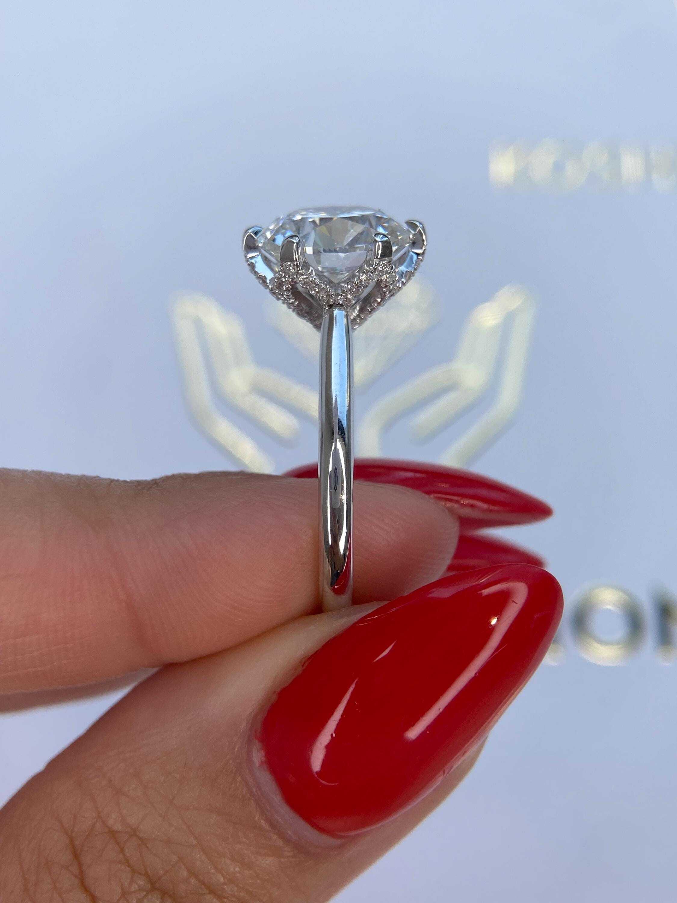 Tulip Design 4.3 Carat Round Ideal Cut Diamond Engagement Ring Diamonds on Prongs and Bridge