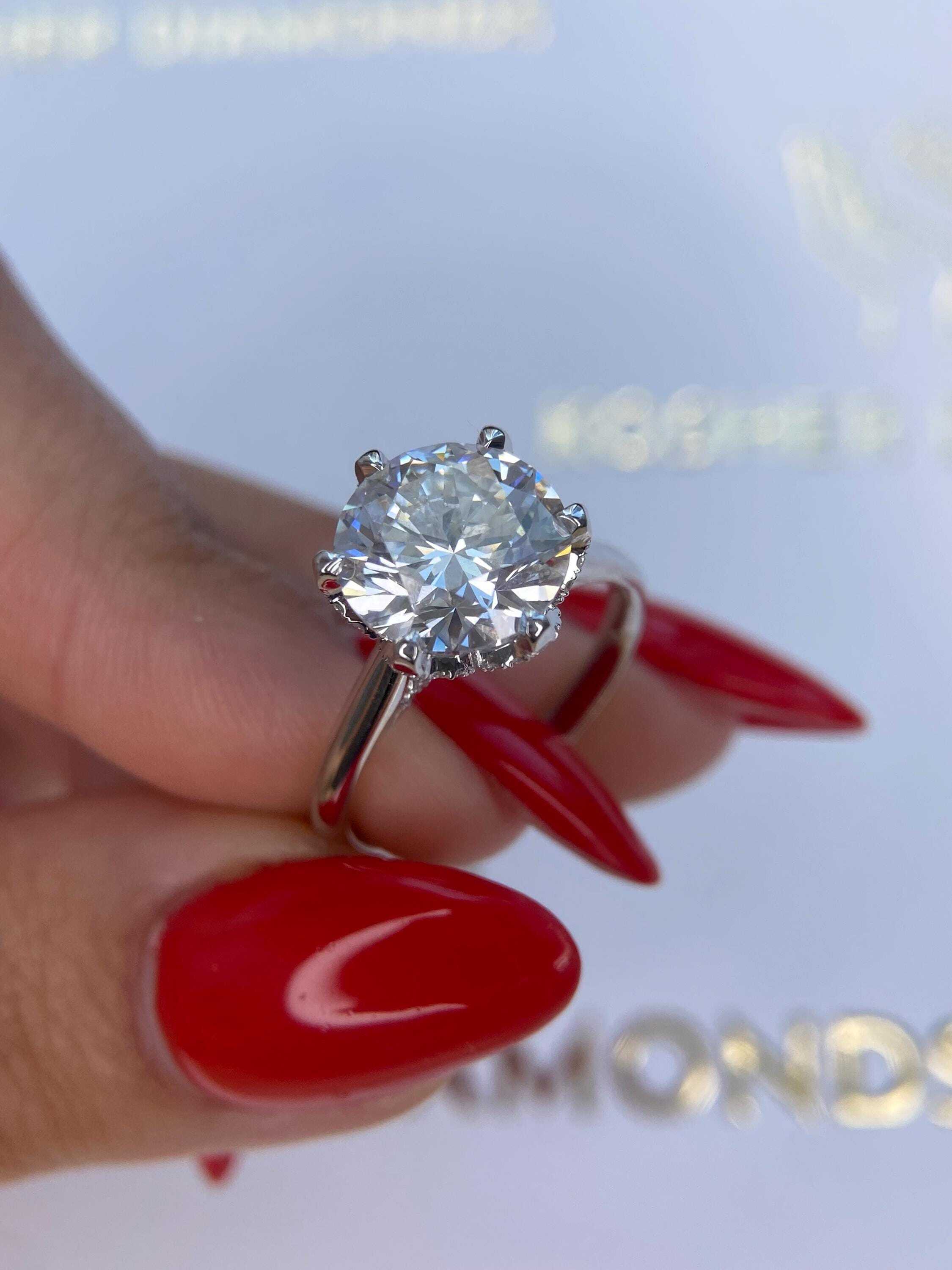Tulip Design 4.3 Carat Round Ideal Cut Diamond Engagement Ring Diamonds on Prongs and Bridge
