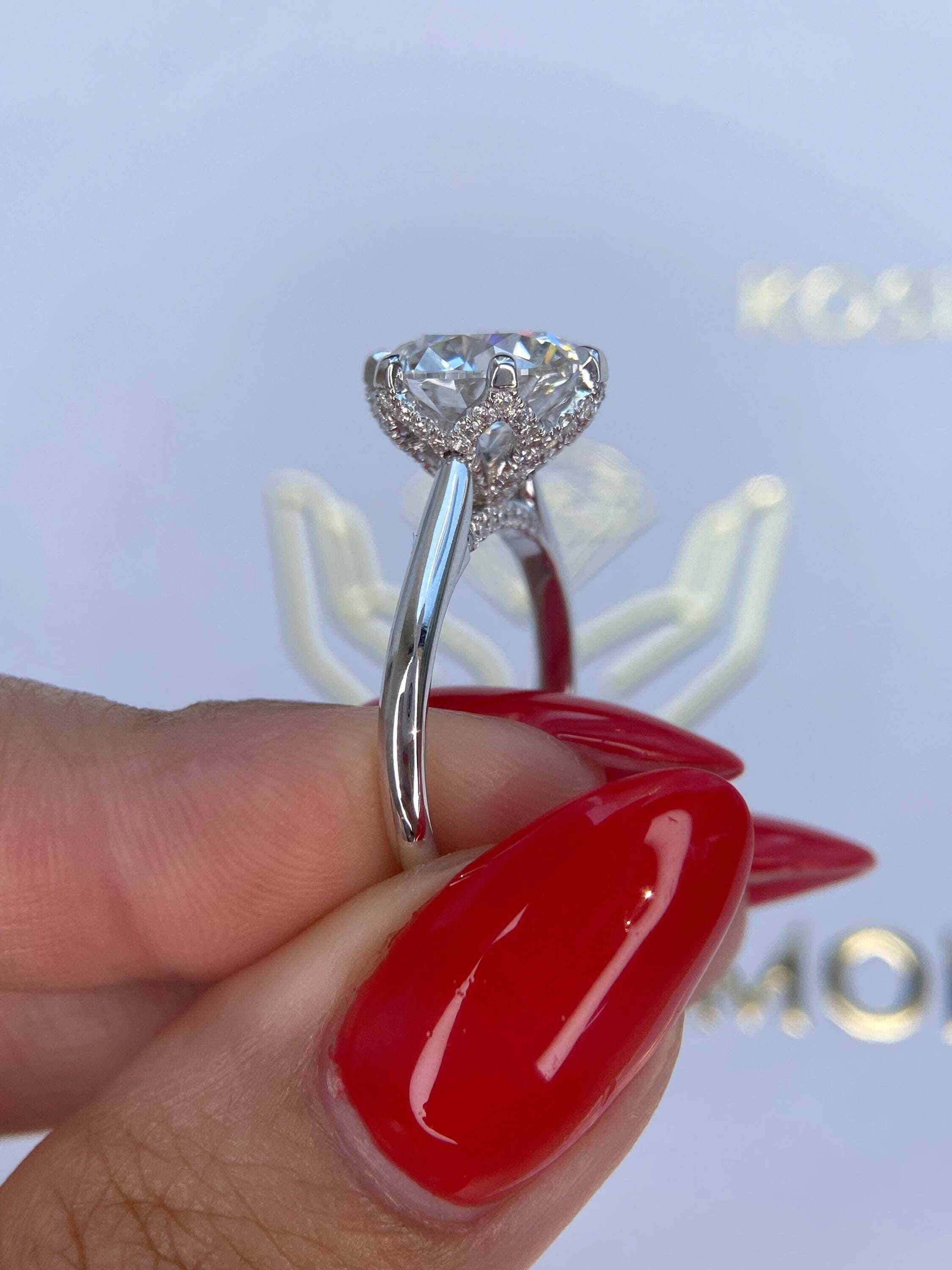 Tulip Design 4.3 Carat Round Ideal Cut Diamond Engagement Ring Diamonds on Prongs and Bridge