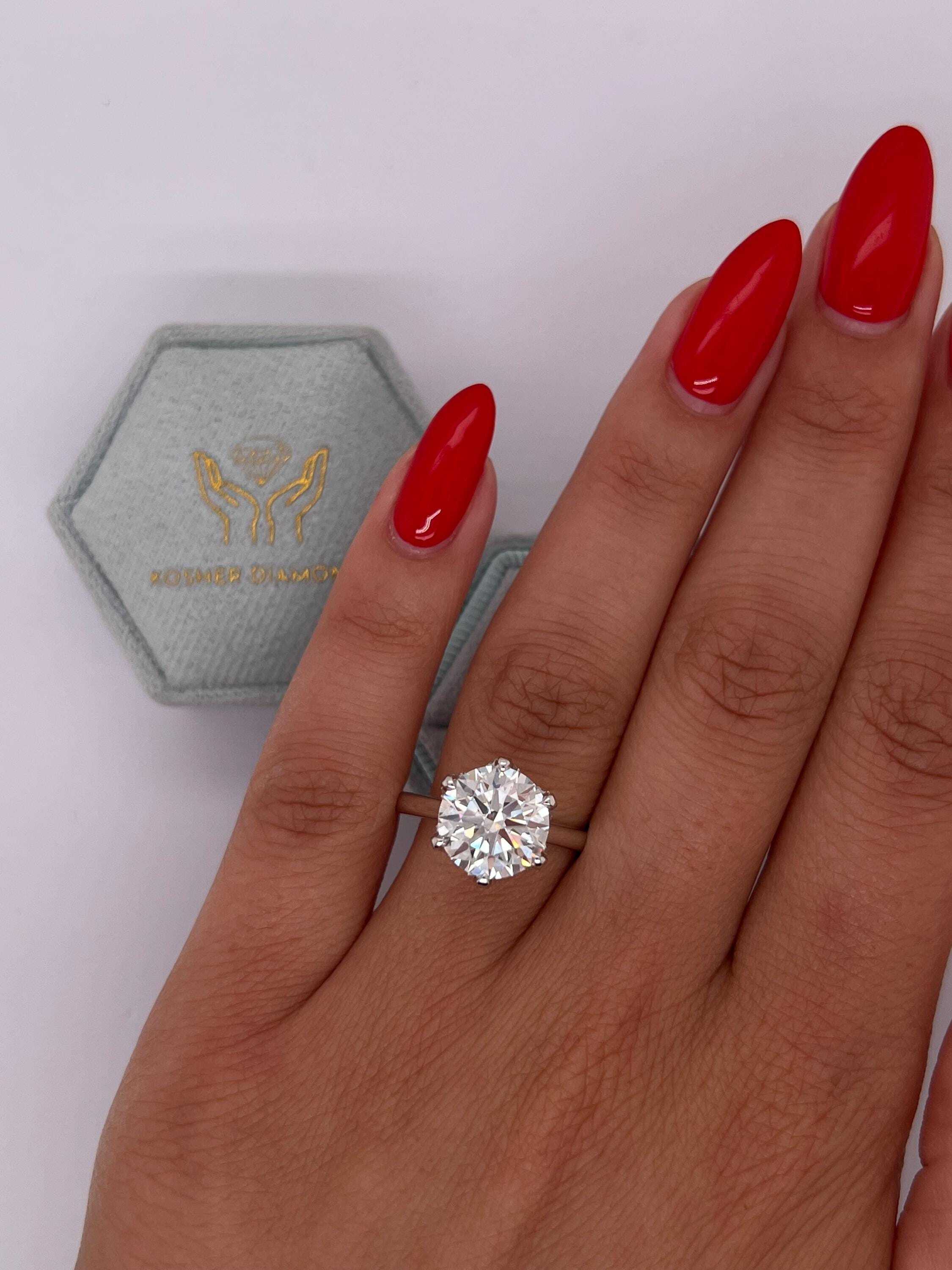 Tulip Design 4.3 Carat Round Ideal Cut Diamond Engagement Ring Diamonds on Prongs and Bridge
