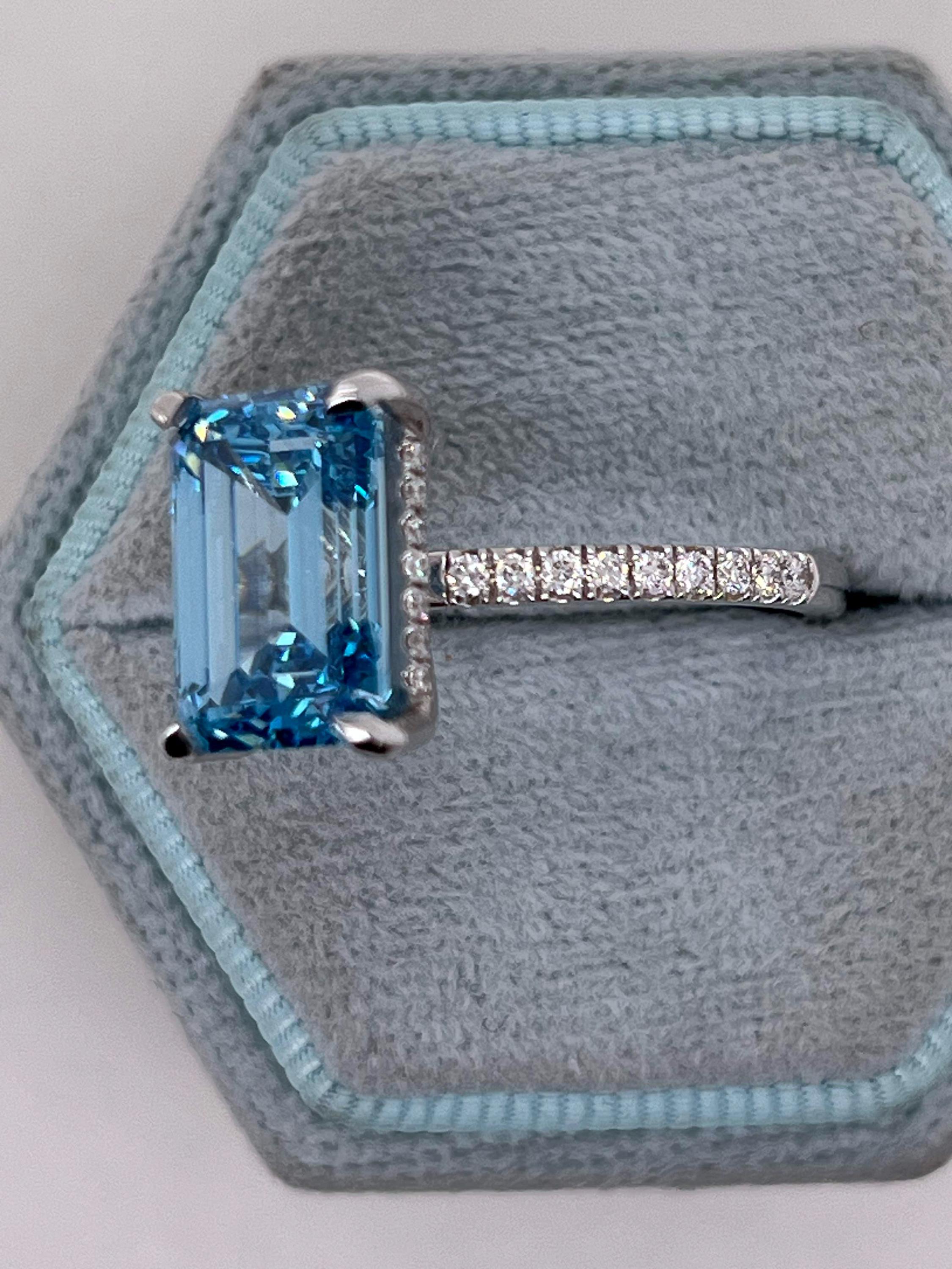 5.25 Carat Fancy Vivid Blue Color Emerald Cut Diamond Hidden Halo Engagement Ring