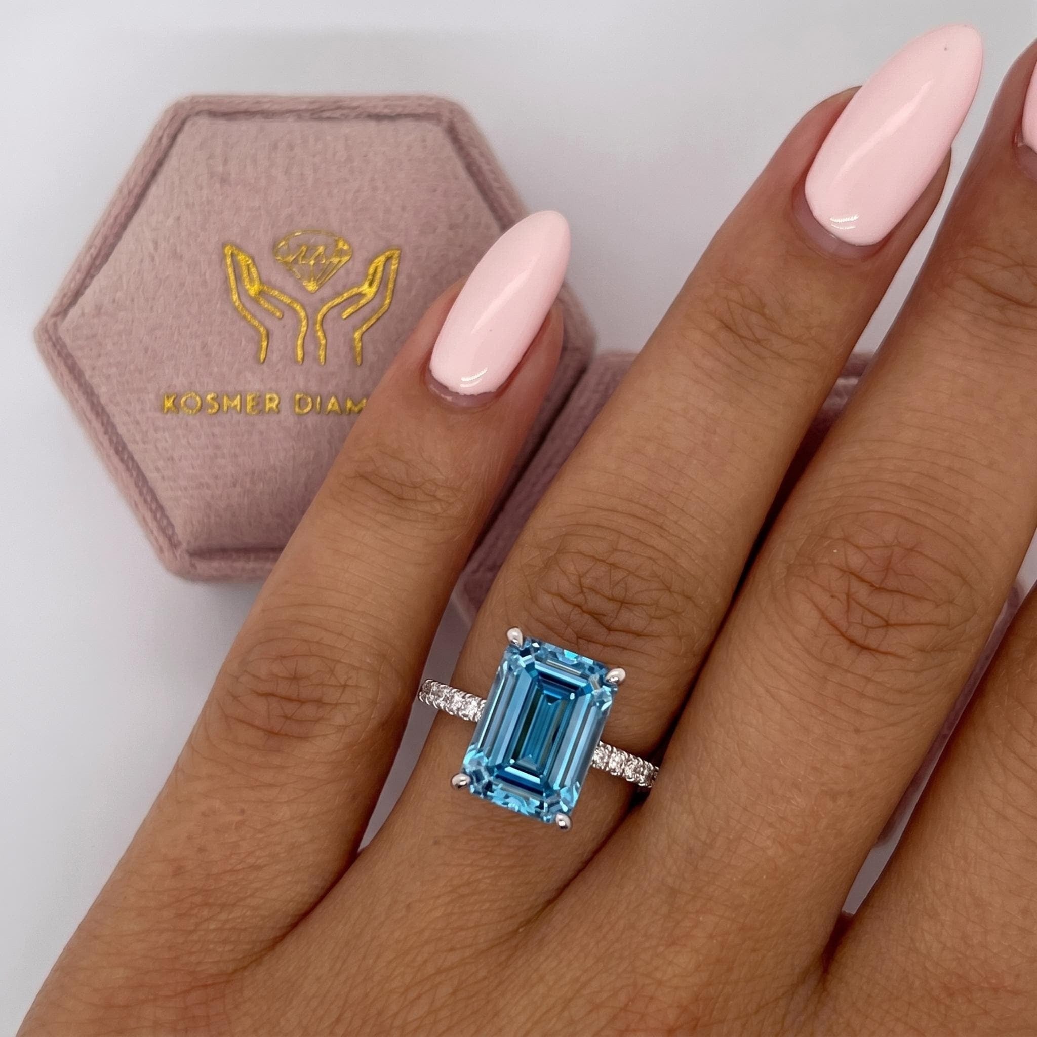 5.25 Carat Fancy Vivid Blue Color Emerald Cut Diamond Hidden Halo Engagement Ring