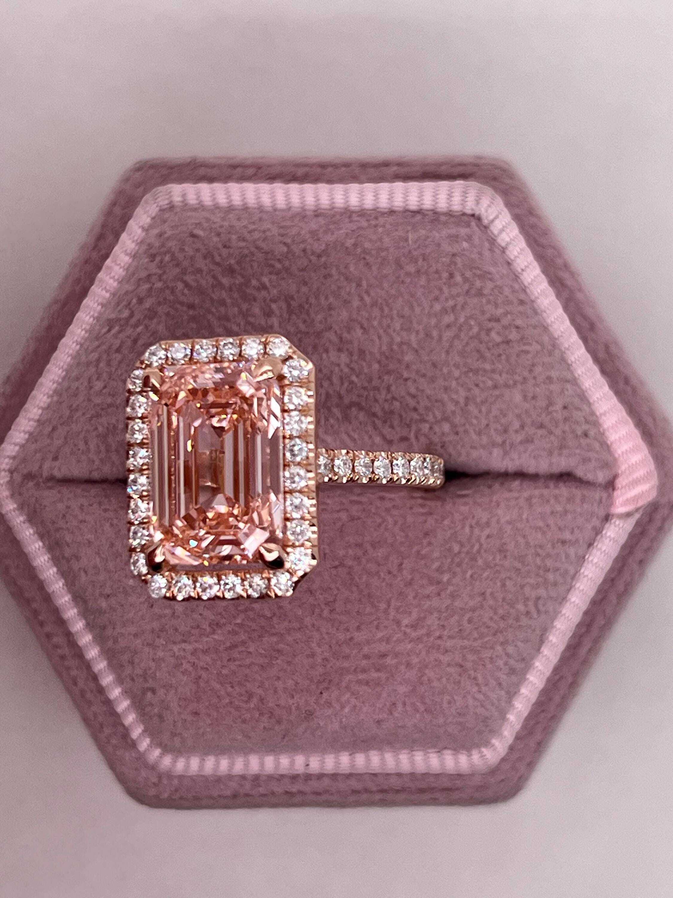 5.3 Carat Fancy Vivid Pink Color Emerald Cut Diamond Halo Engagement Ring