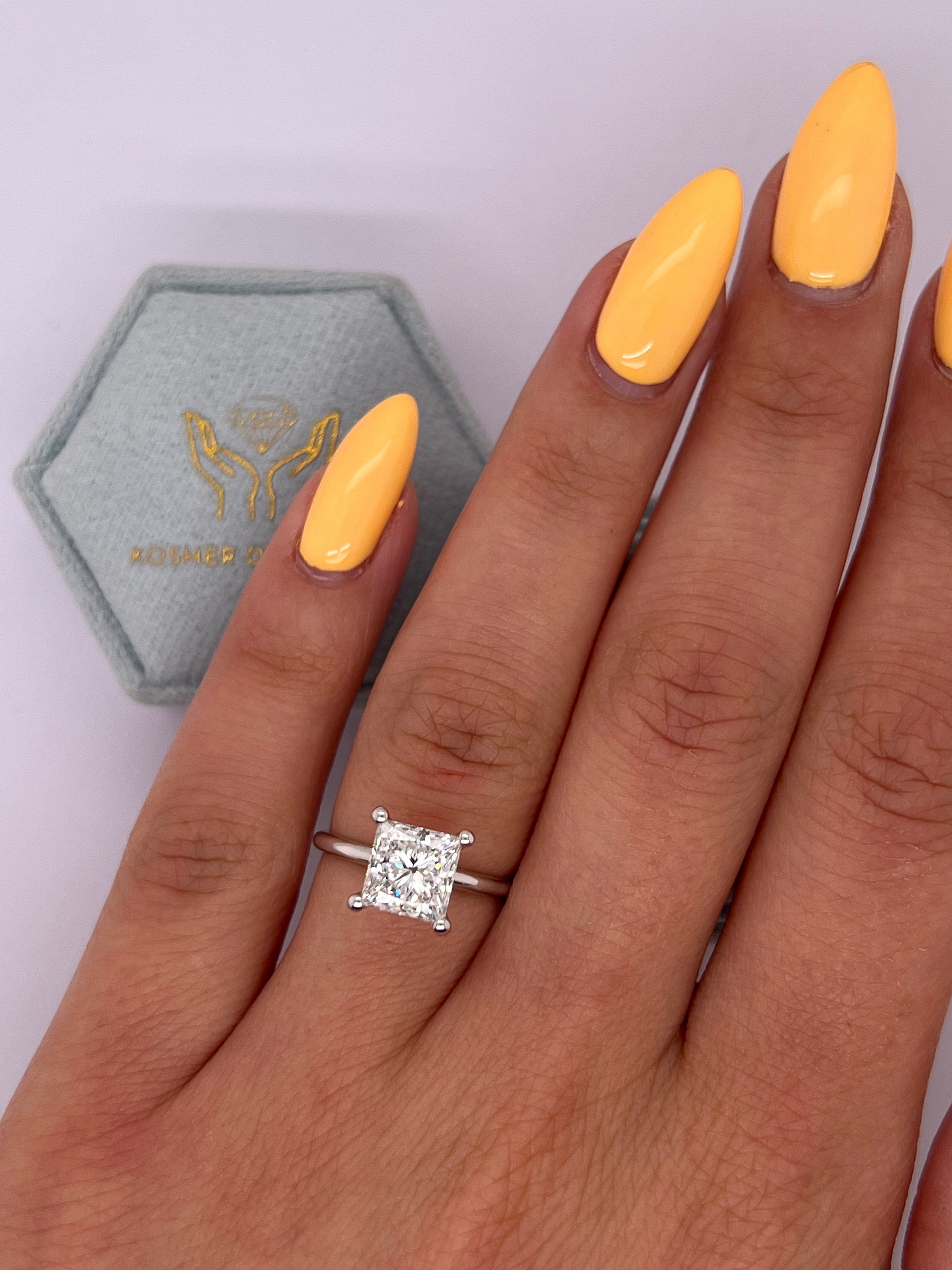 2 Carat Princess Excellent Cut Diamond Solitaire Engagement Ring