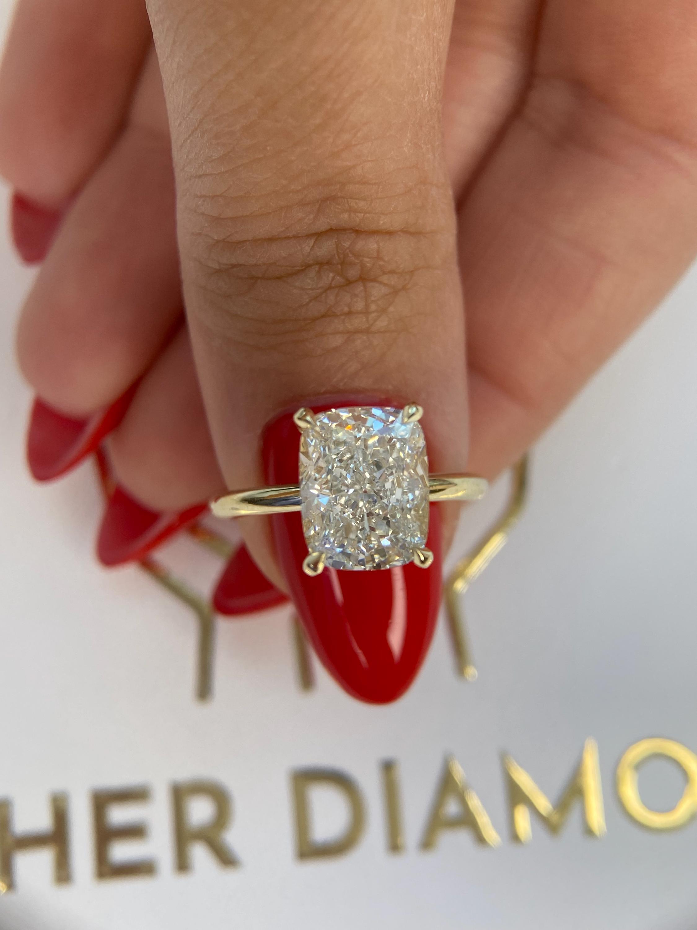 3 Carat Elongated Cushion Diamond Thin Engagement Ring
