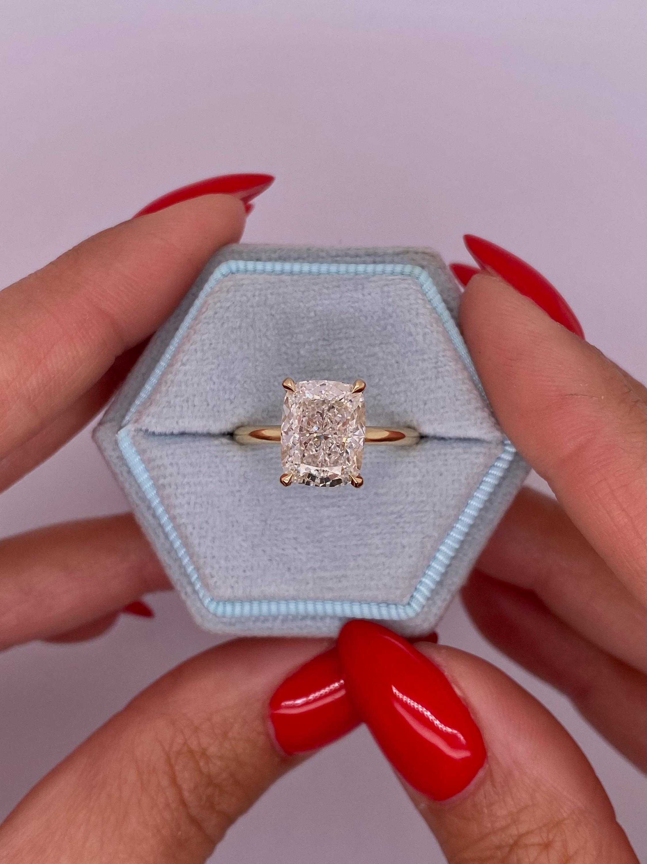 3 Carat Elongated Cushion Diamond Thin Engagement Ring