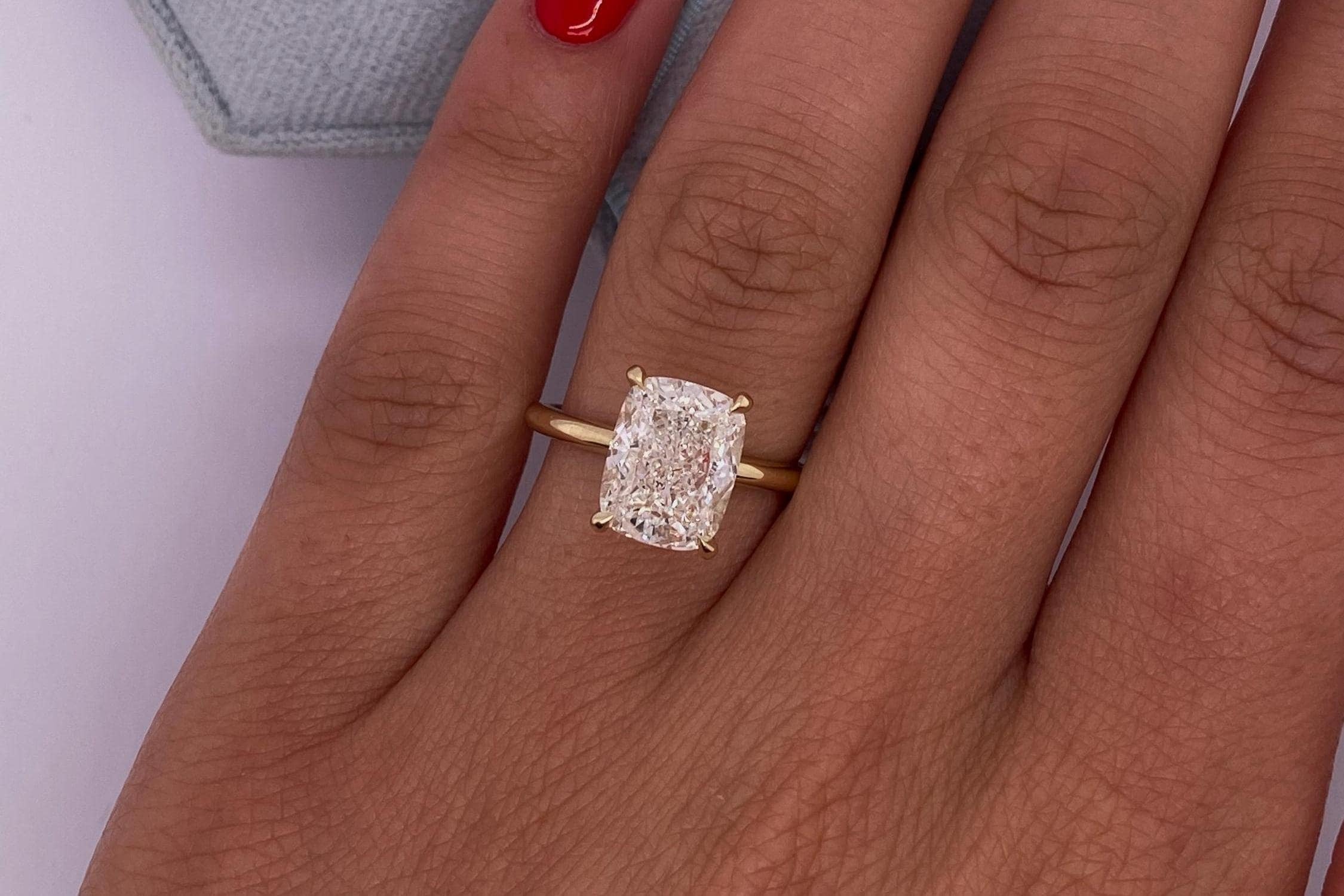 3 Carat Elongated Cushion Diamond Thin Engagement Ring