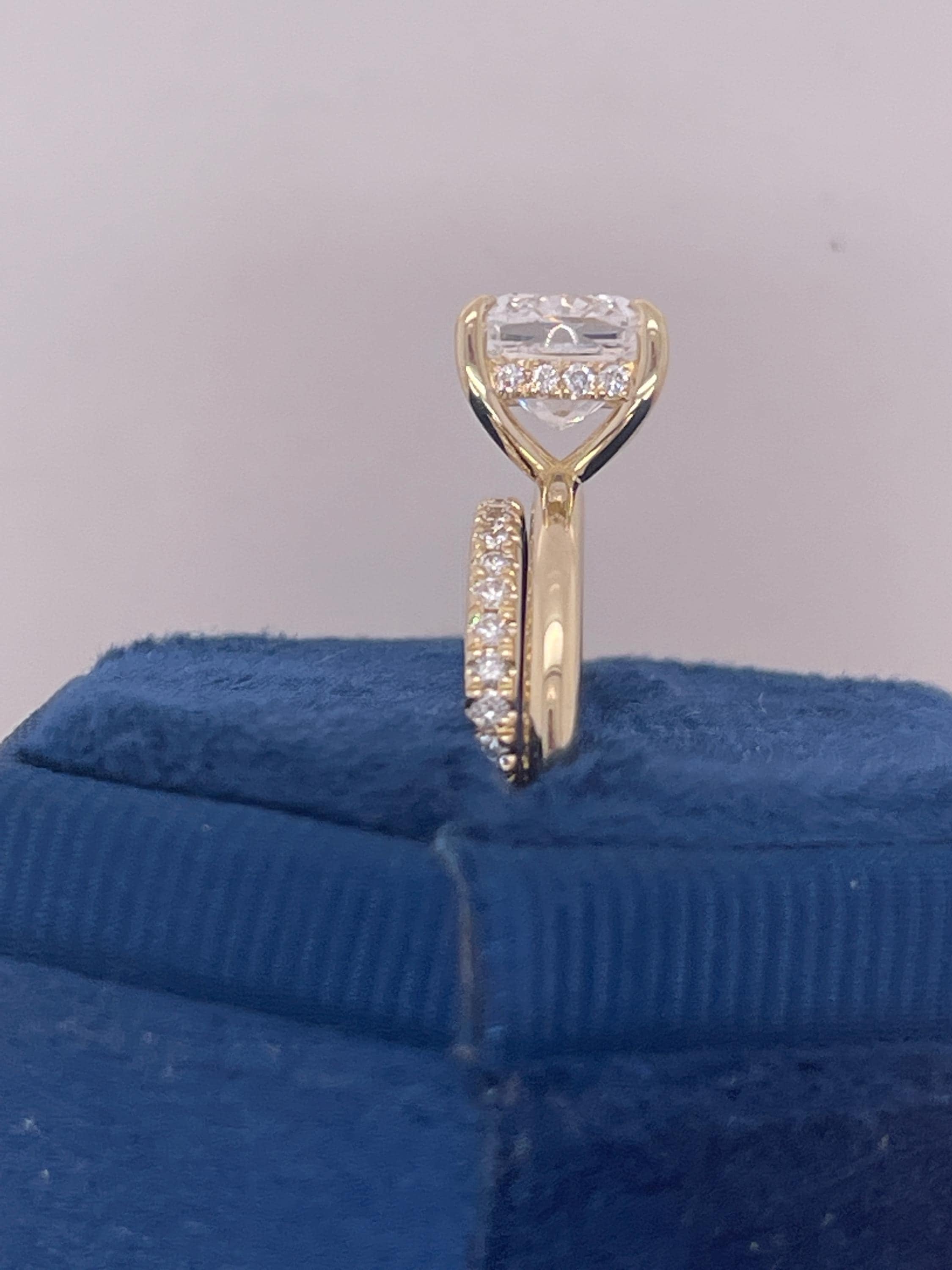 2.3 Carat Square Cushion Cut Diamond Solitaire Hidden Halo Engagement Ring Set Matching Wedding Band