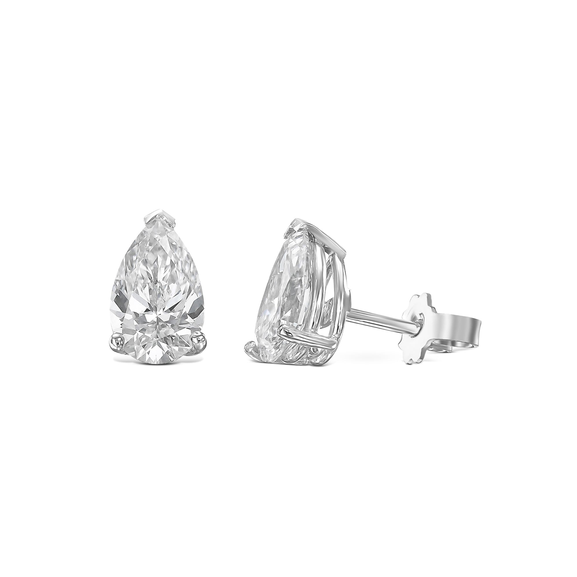 2 Carat Total Pear Cut Diamond Pushback Post Stud Earrings