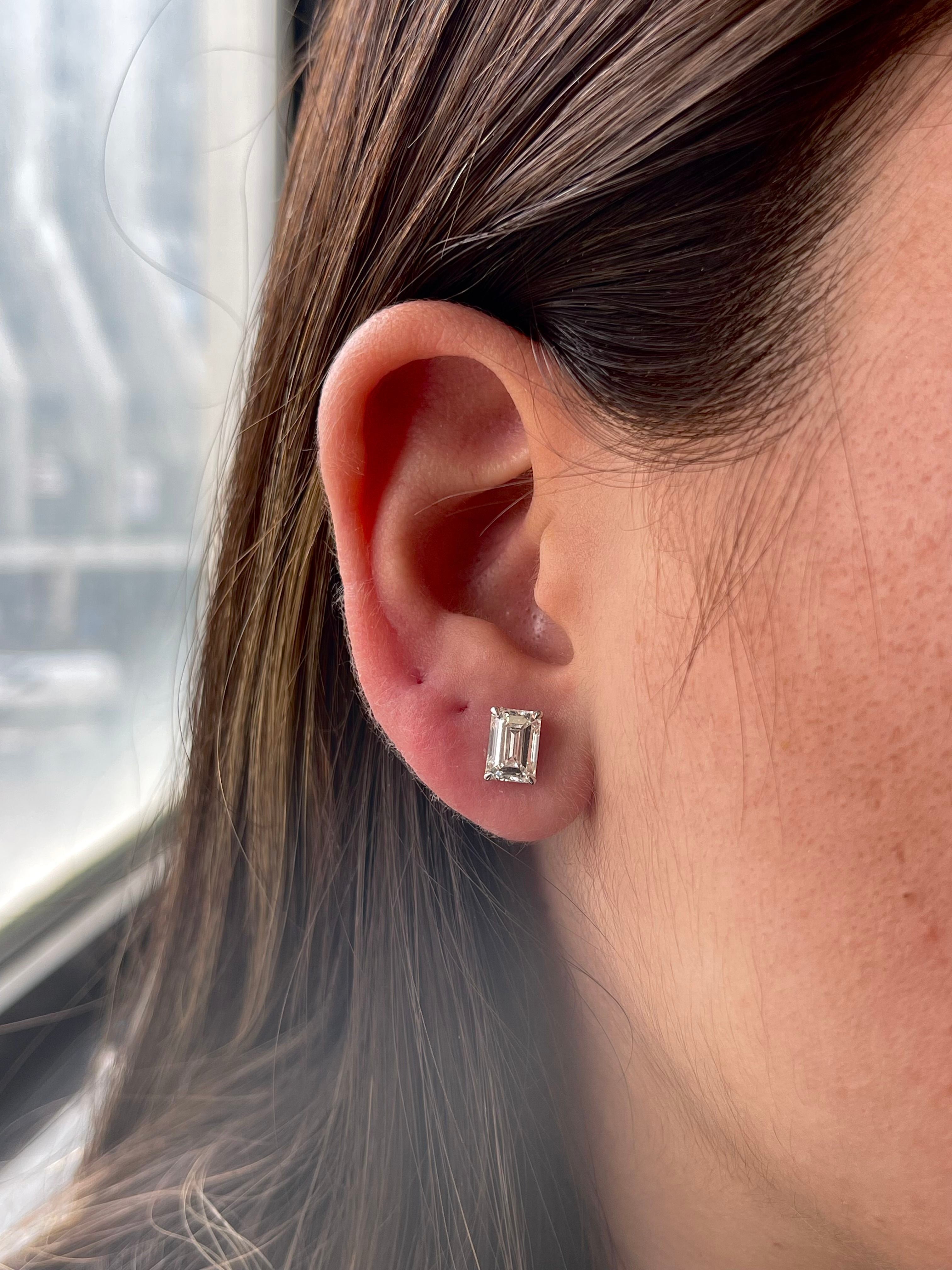 3 Carat Total Emerald Cut Diamond Pushback Post Stud Earrings