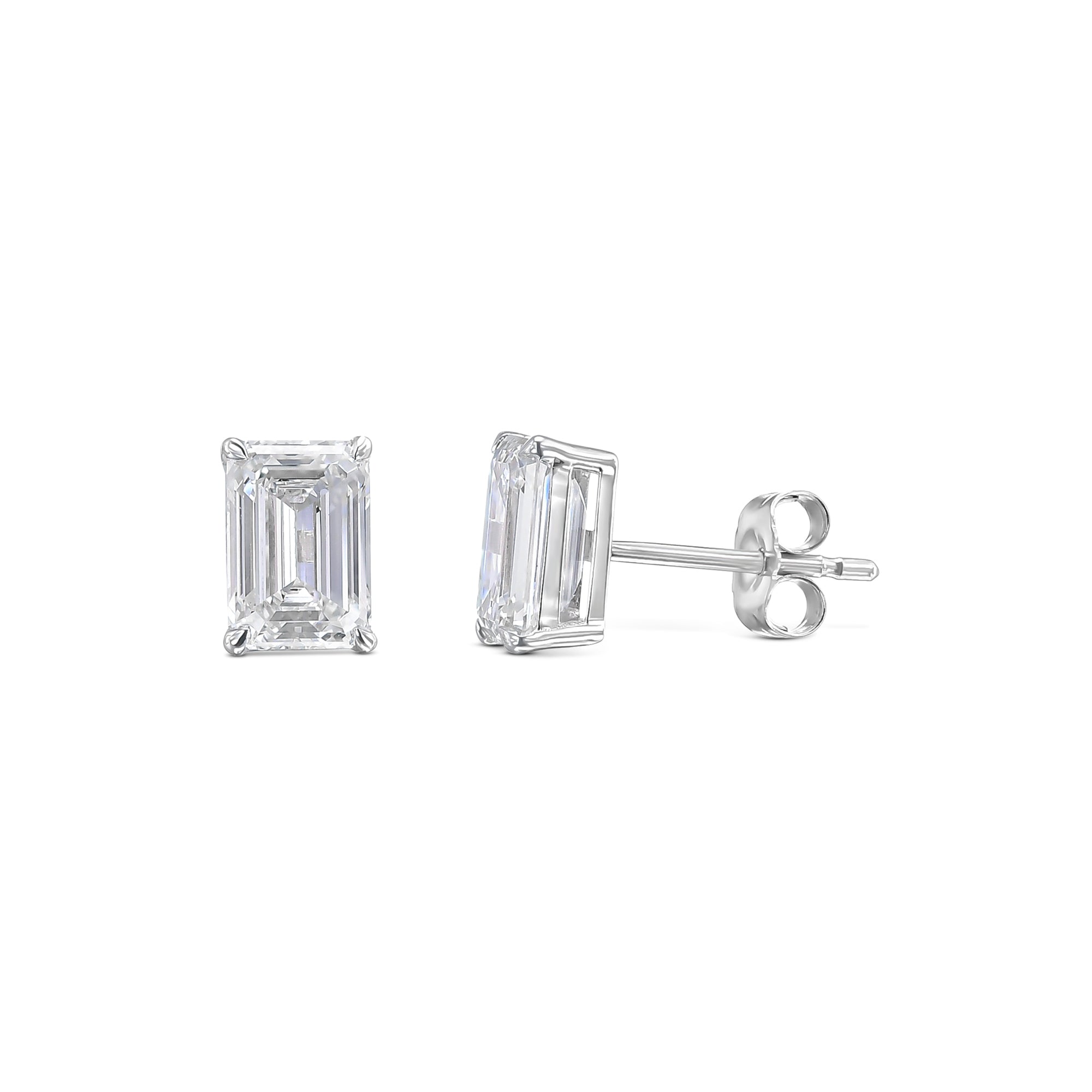 3 Carat Total Emerald Cut Diamond Pushback Post Stud Earrings