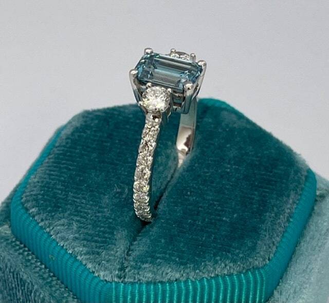 2.3 Carat Fancy Vivid Blue Emerald Diamond Three Stone Engagement Ring