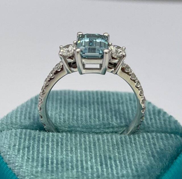 2.3 Carat Fancy Vivid Blue Emerald Diamond Three Stone Engagement Ring
