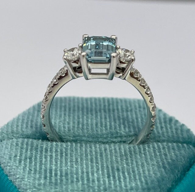 2.3 Carat Fancy Vivid Blue Emerald Diamond Three Stone Engagement Ring