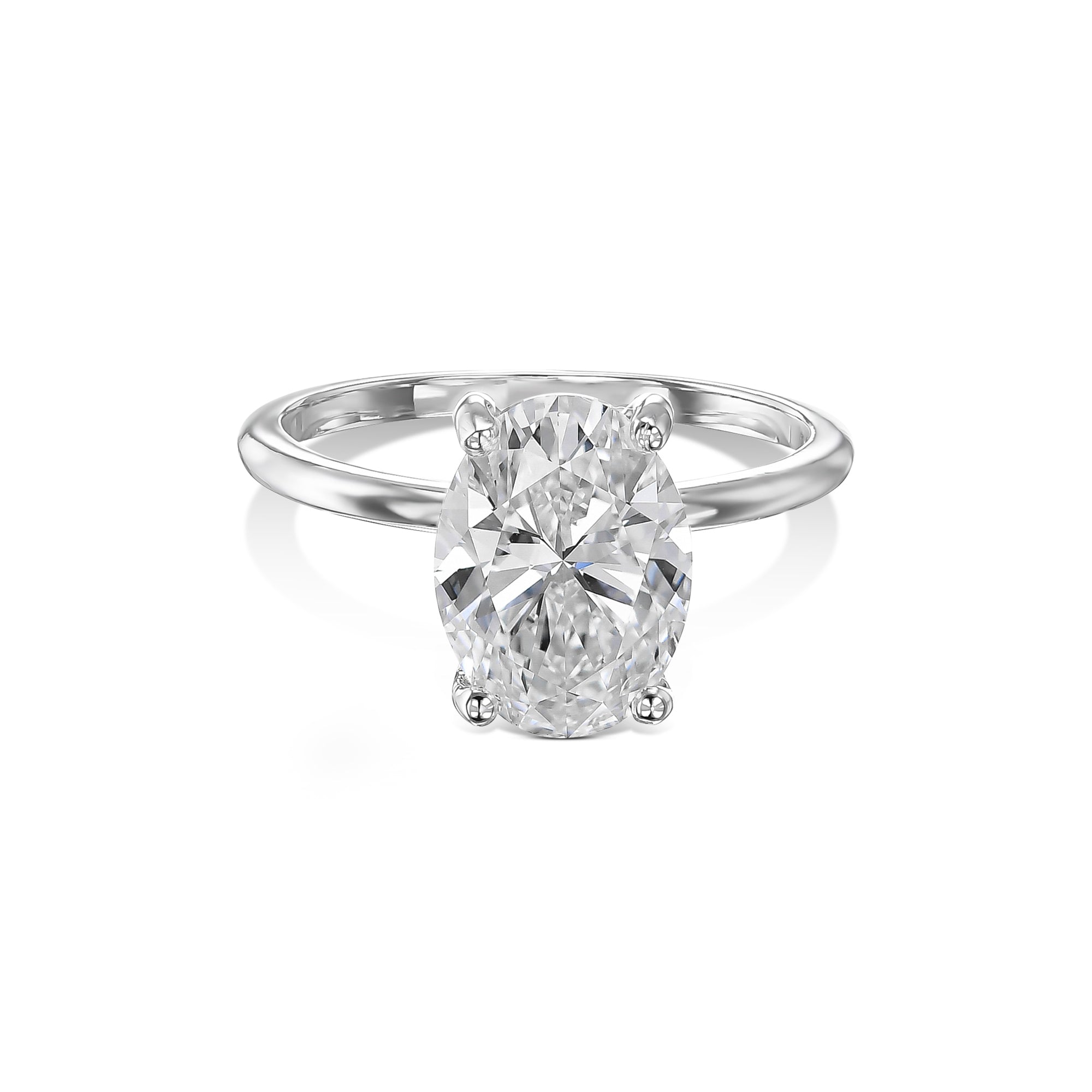 3 Carat Oval Cut Diamond Solitaire Engagement Ring, Hidden Halo of Round Diamonds