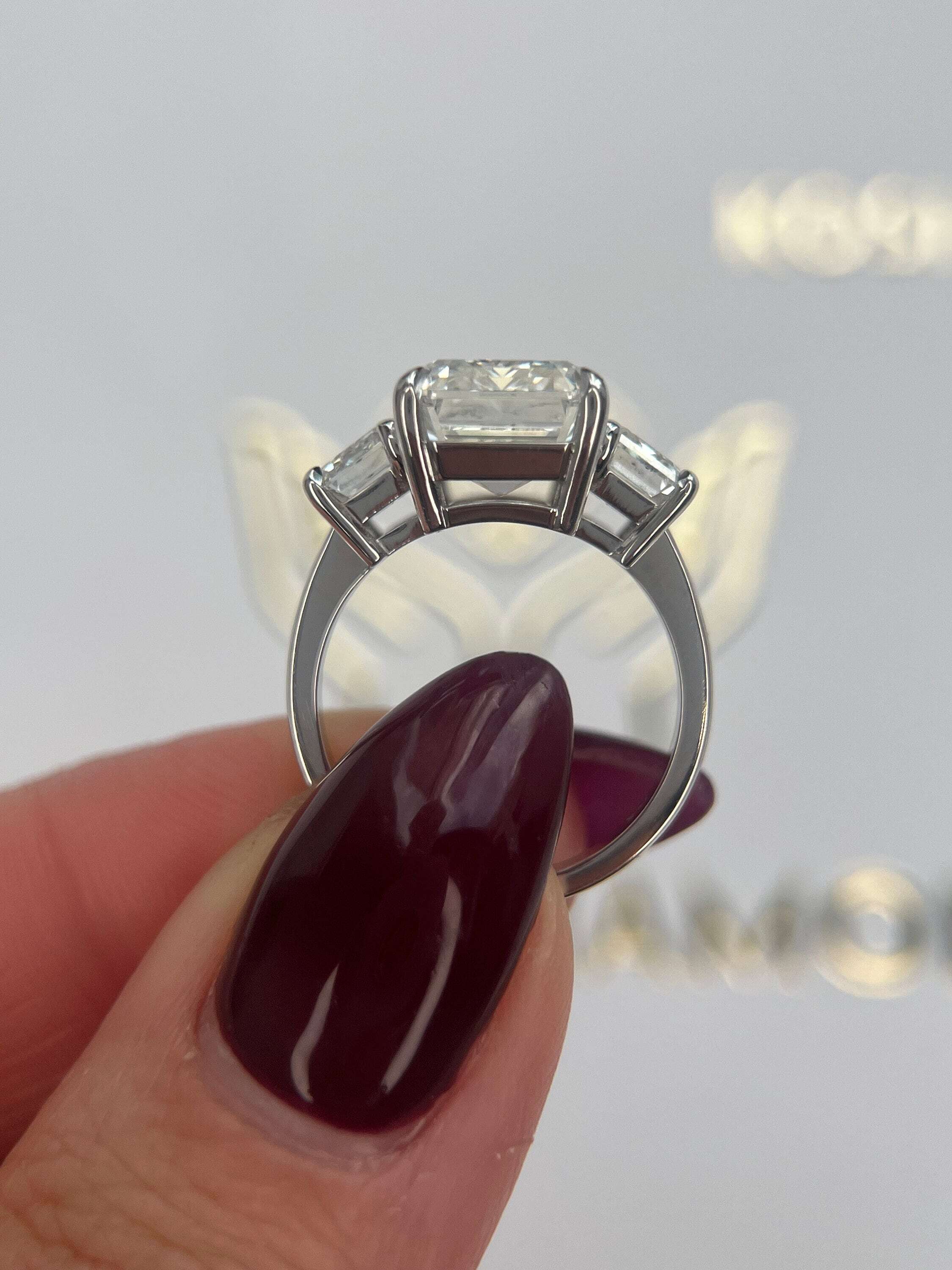 8 Carat Three Stone Emerald Cut Diamond Engagement Ring