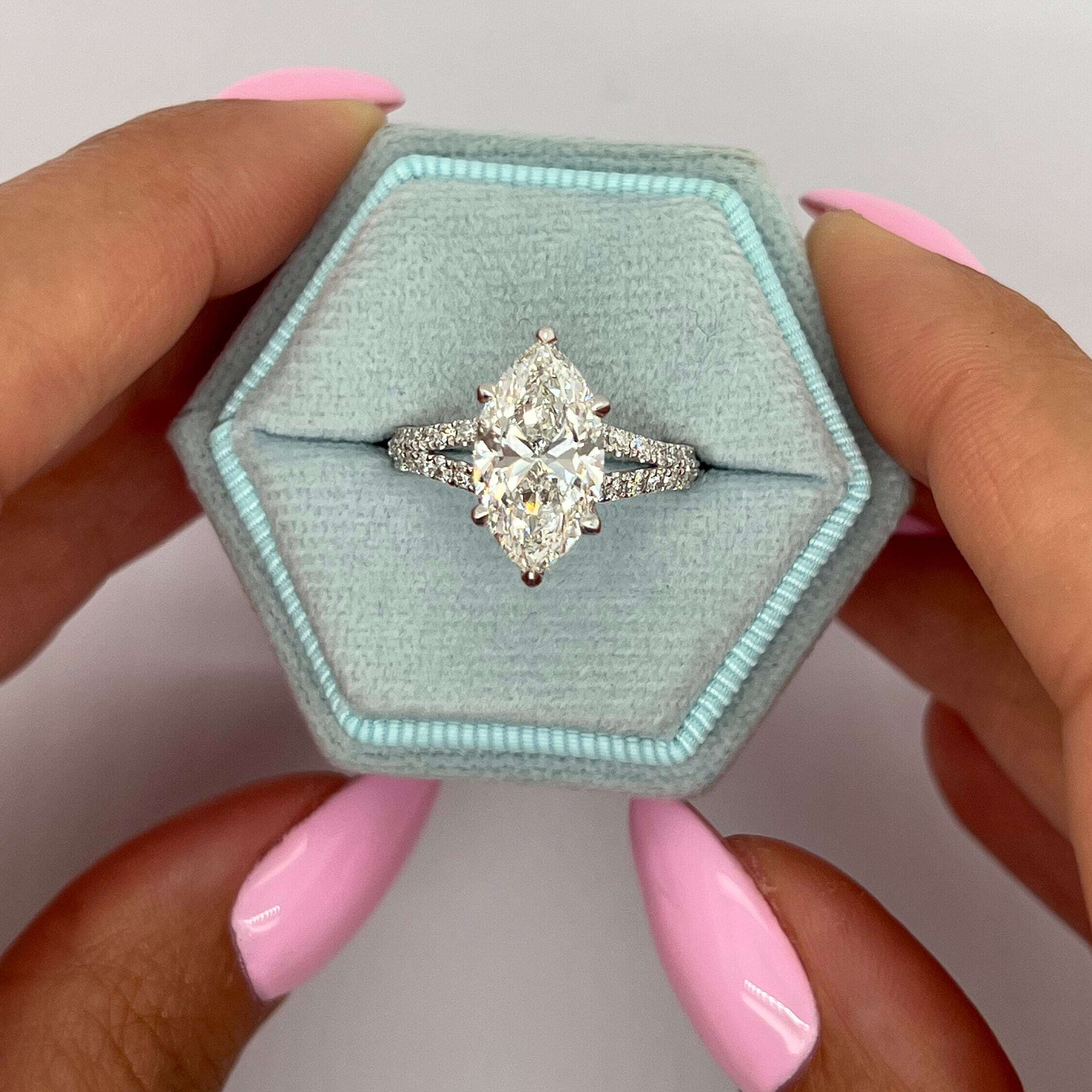 4.3 Carat Total Weight Marquise Cut Split Shank Diamond Engagement Ring