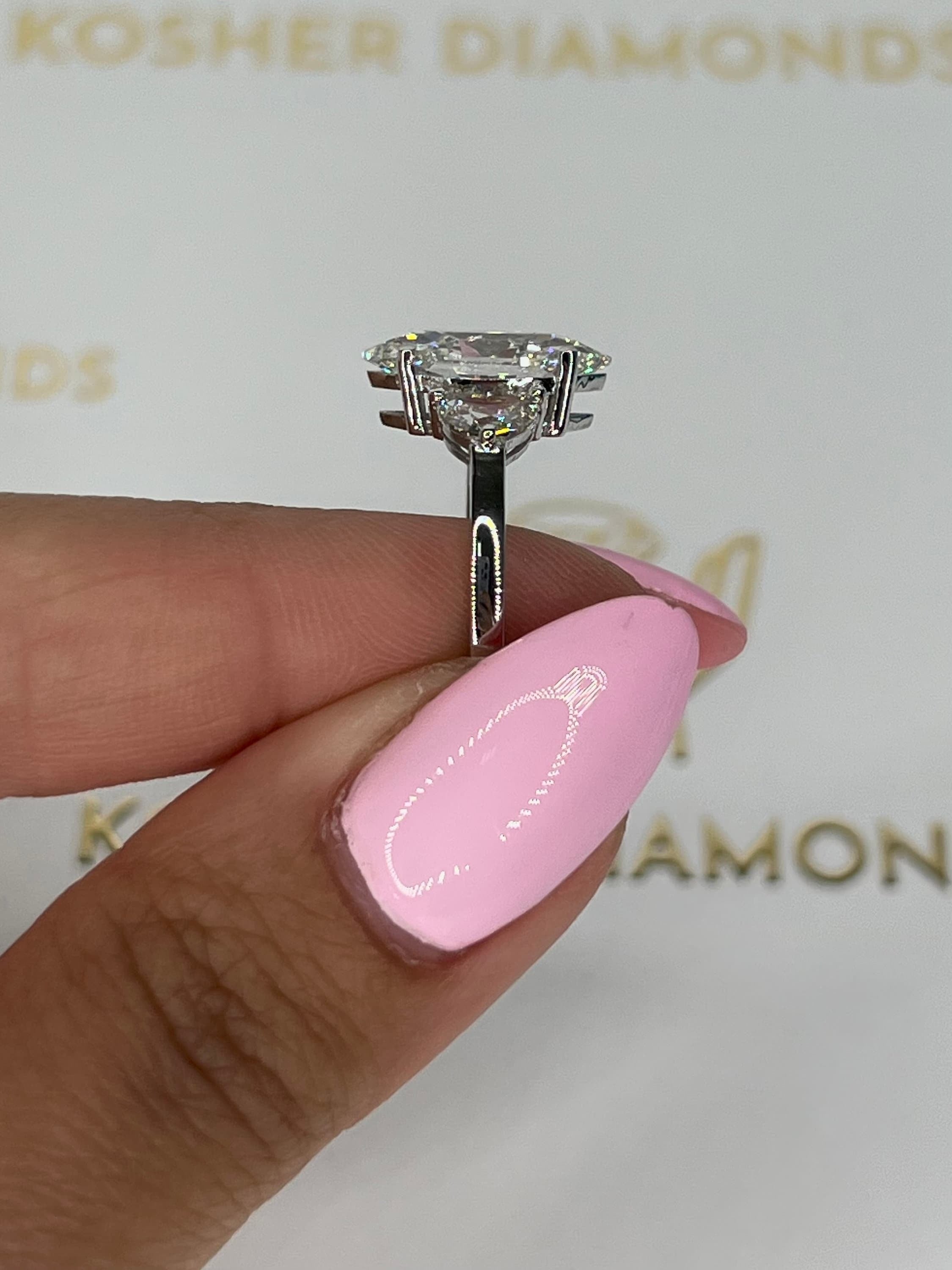 5 Carat Marquise Cut Diamond Three Stone Engagement Ring, Half Moon Sides Stones