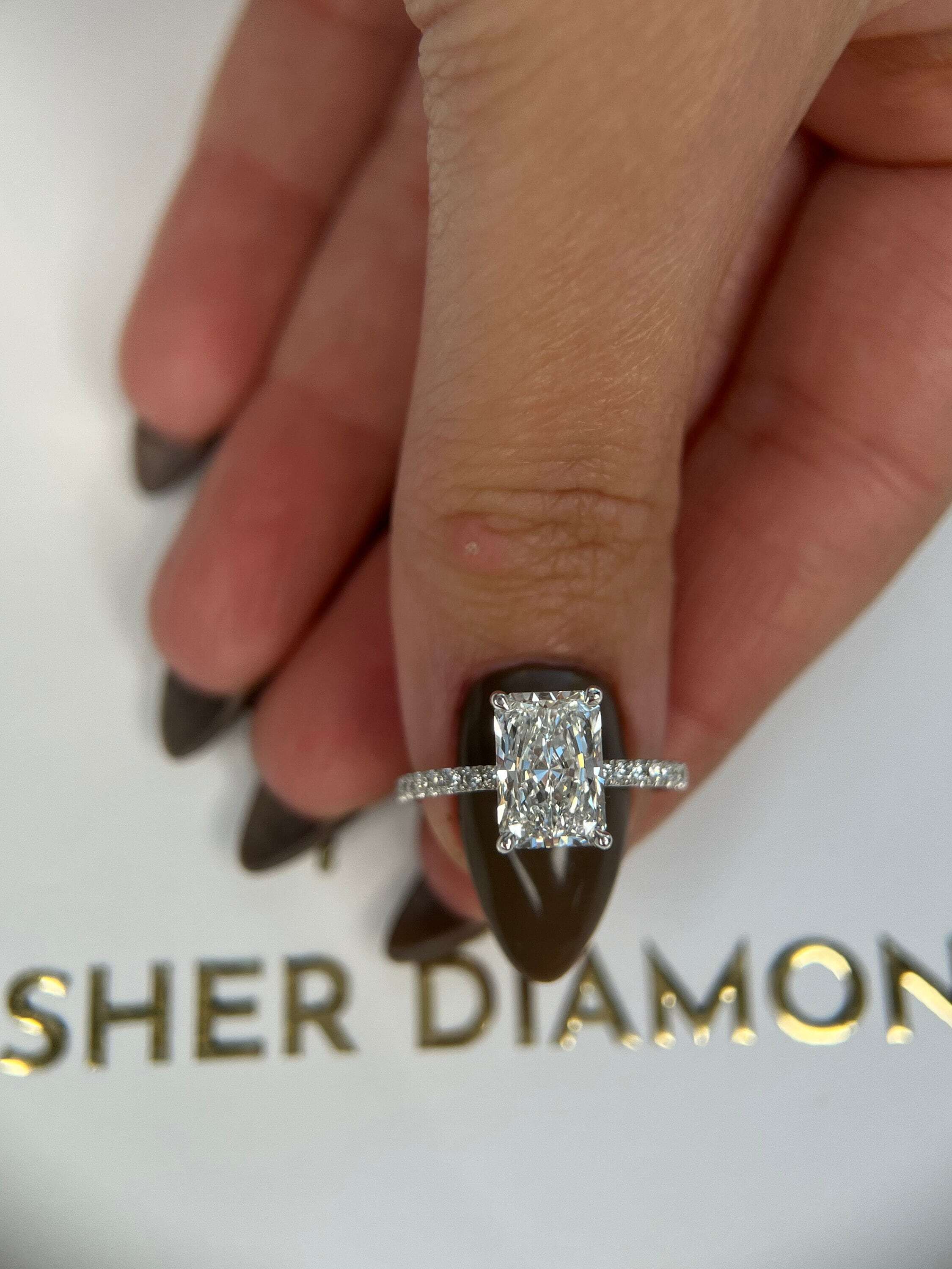 2.25 Carat Elongated Radiant Cut Hidden Halo Diamond Engagement Ring
