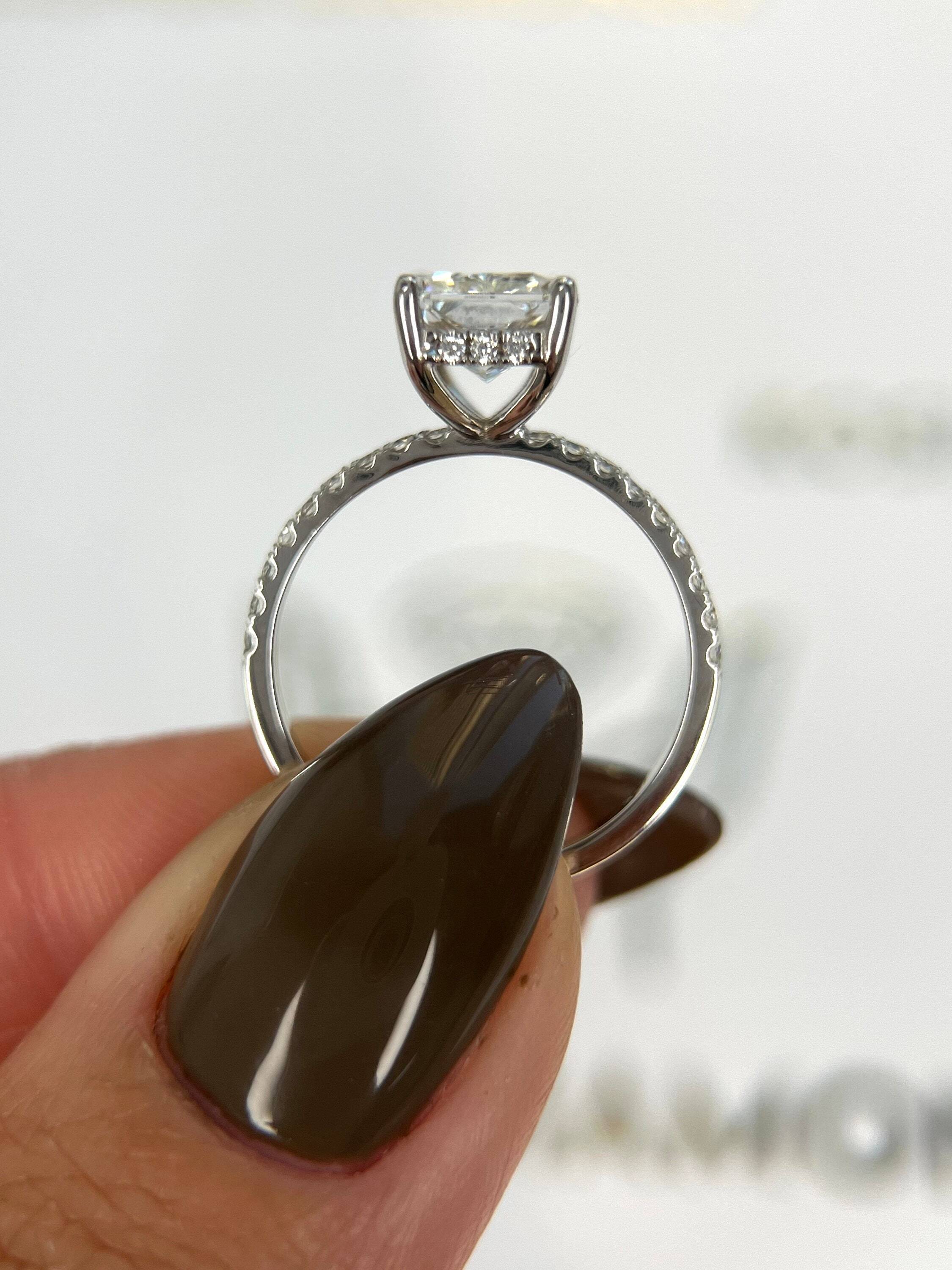 2.25 Carat Elongated Radiant Cut Hidden Halo Diamond Engagement Ring