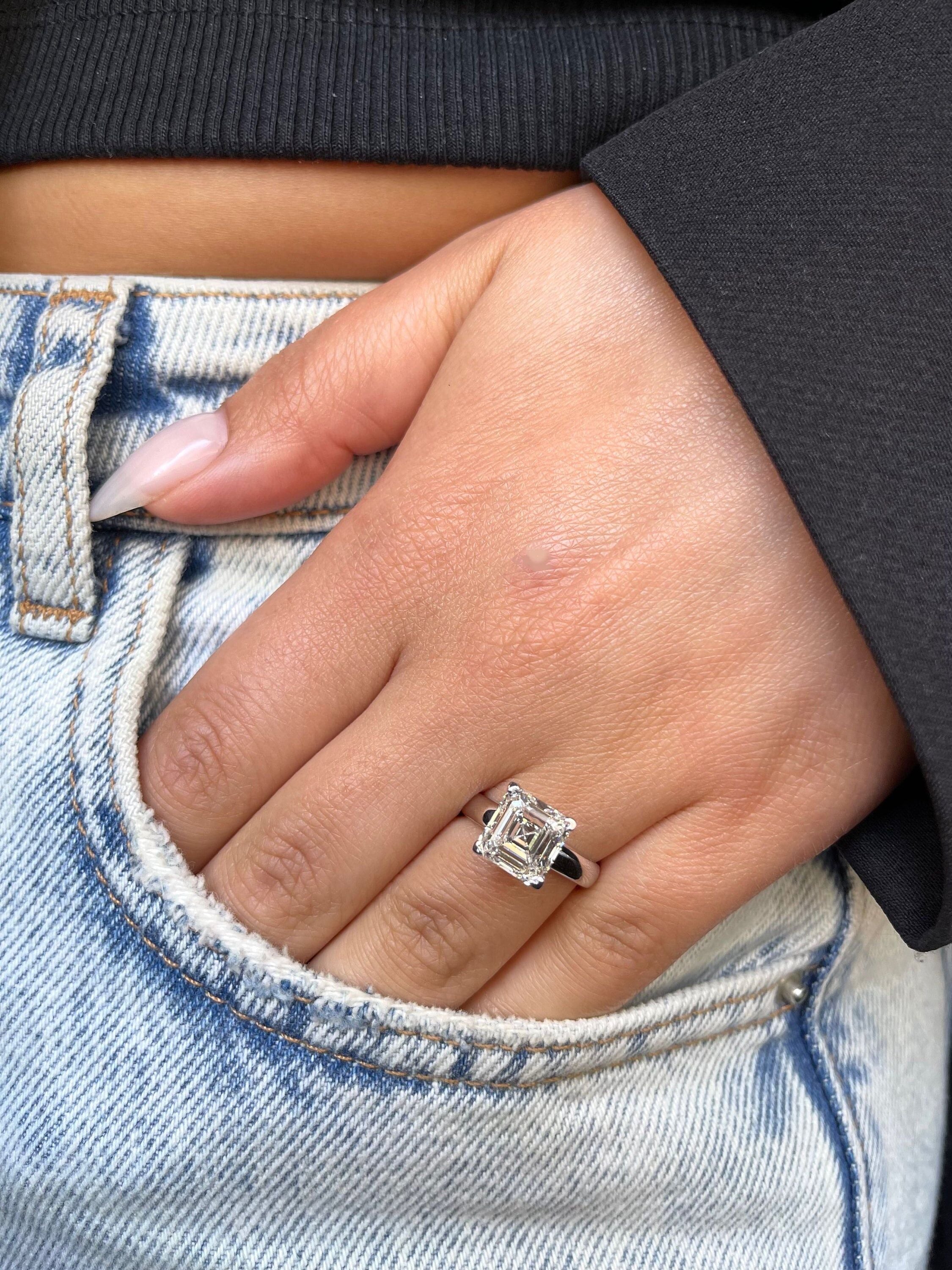 4 Carat Asscher Cut Diamond Solitaire Engagement Ring