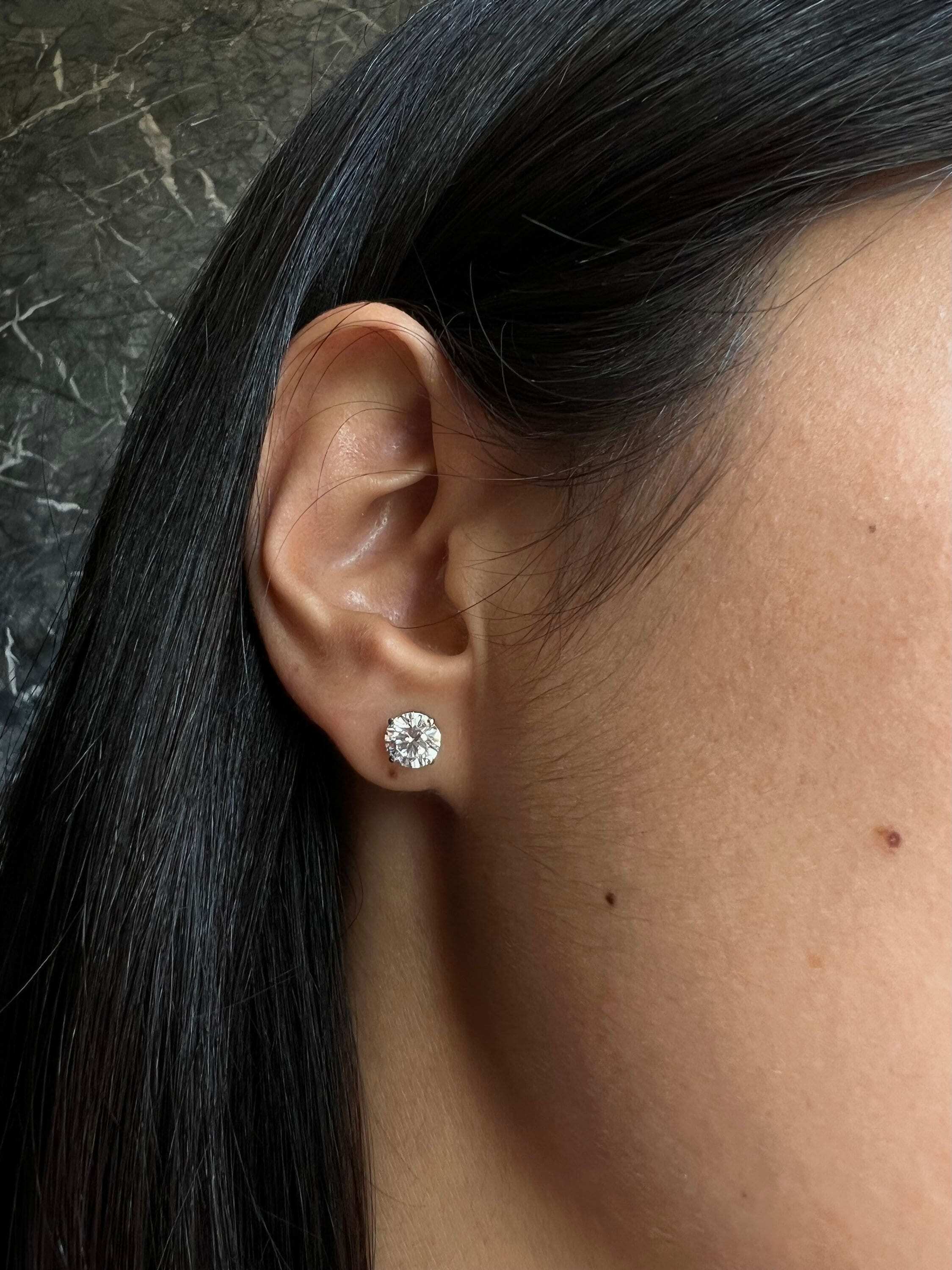 2 Carat Total Weight Round Ideal Cut Diamond Basket Pushback Stud Earrings