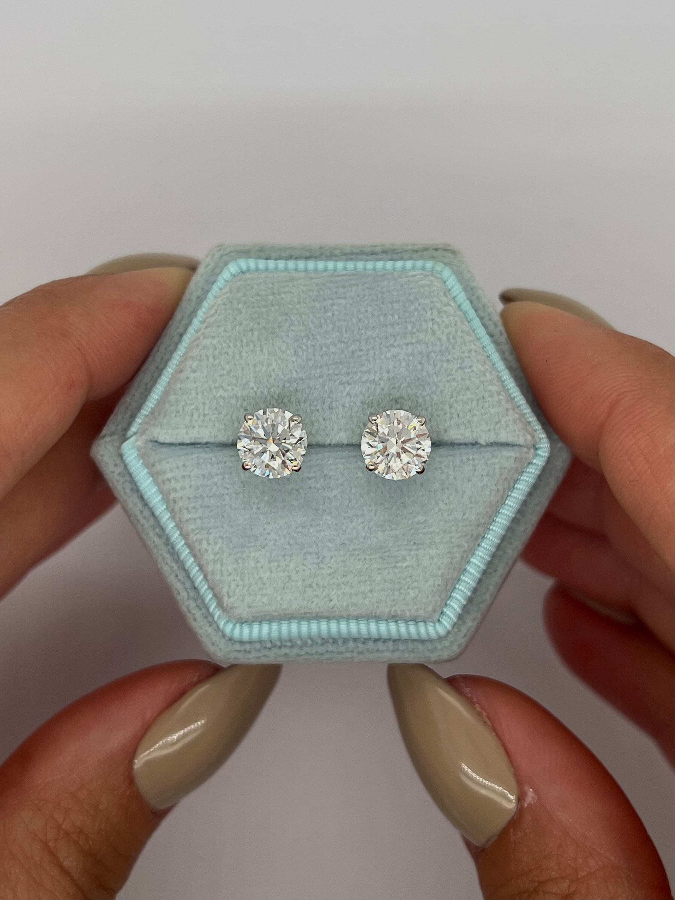 2 Carat Total Weight Round Ideal Cut Diamond Basket Pushback Stud Earrings