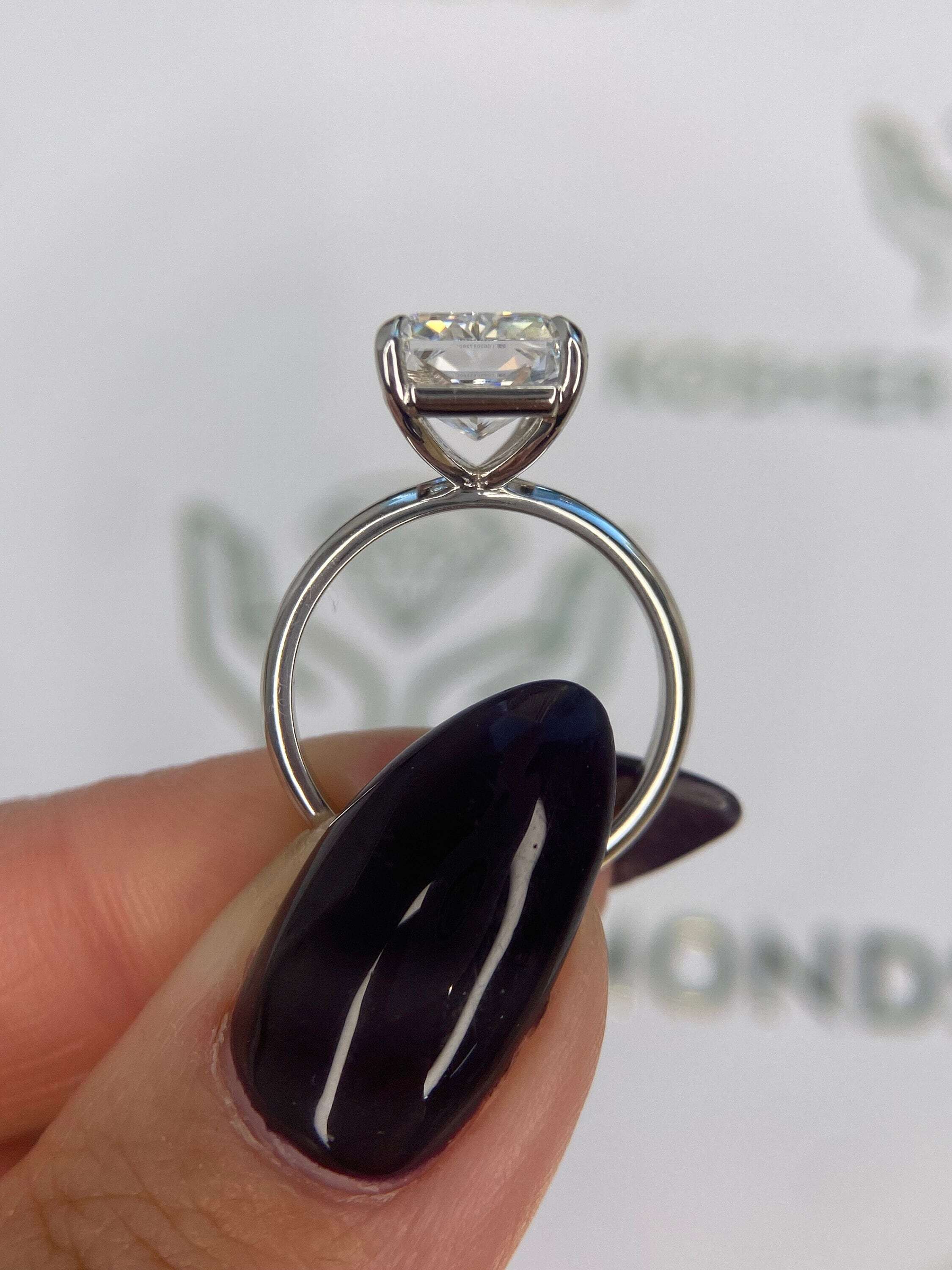 6 Carat Elongated Radiant Excellent Cut Diamond Solitaire Engagement Ring
