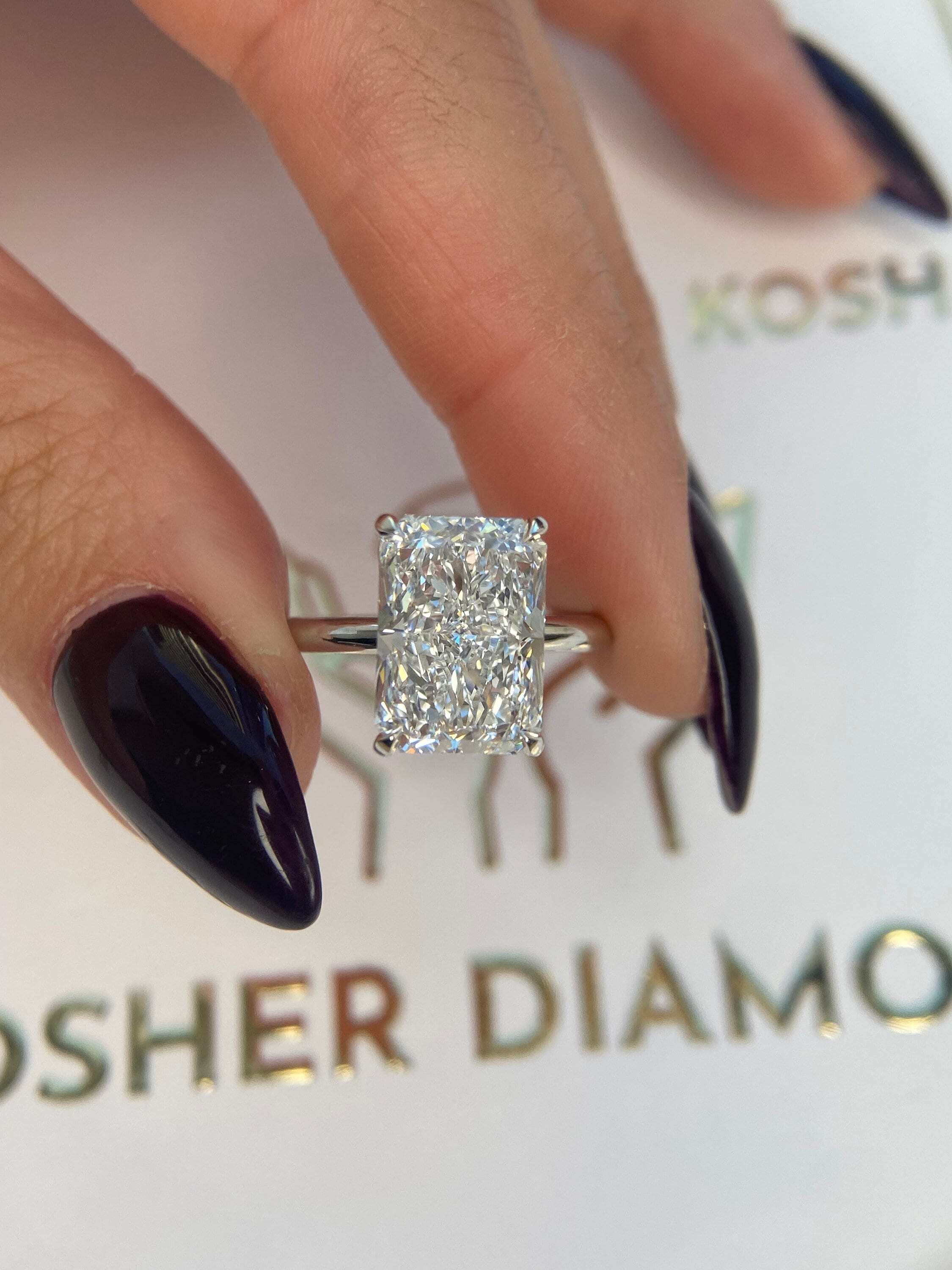 6 Carat Elongated Radiant Excellent Cut Diamond Solitaire Engagement Ring