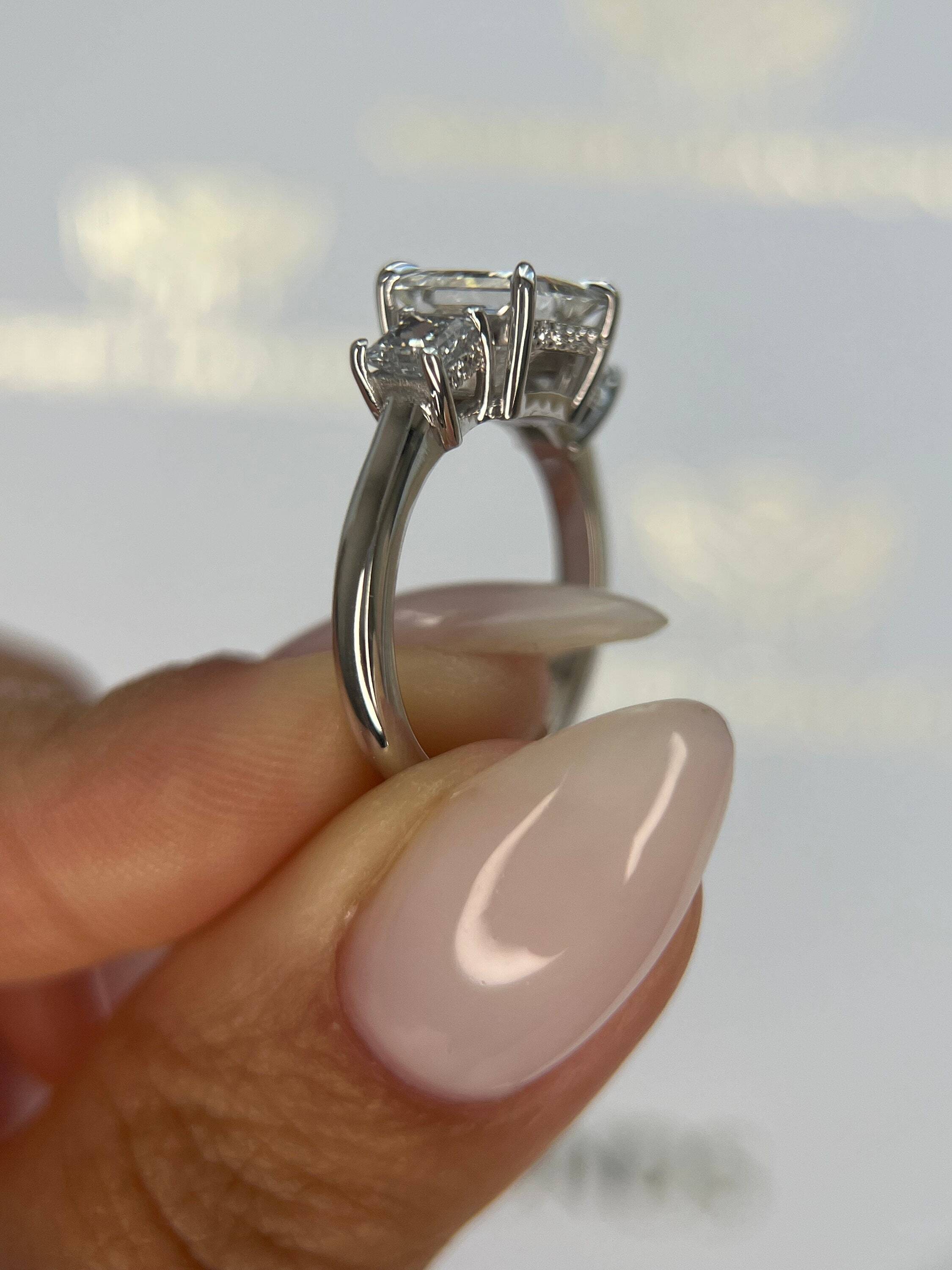 2.75 Carat Princess Cut Three Stone Diamond Engagement Ring with Hidden Halo of Round Diamonds