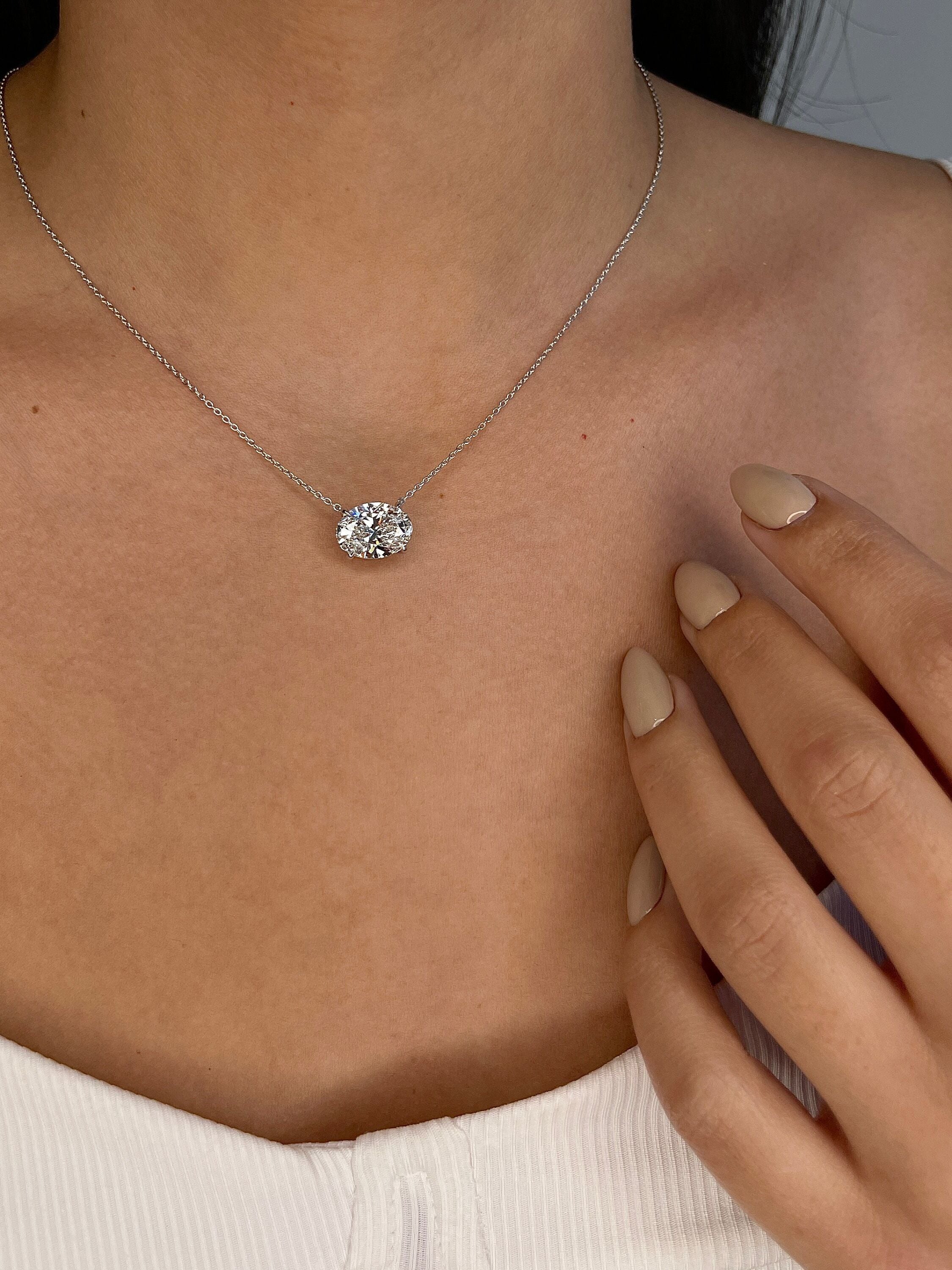 4 Carat Oval Cut Diamond Solitaire Floating Pendant