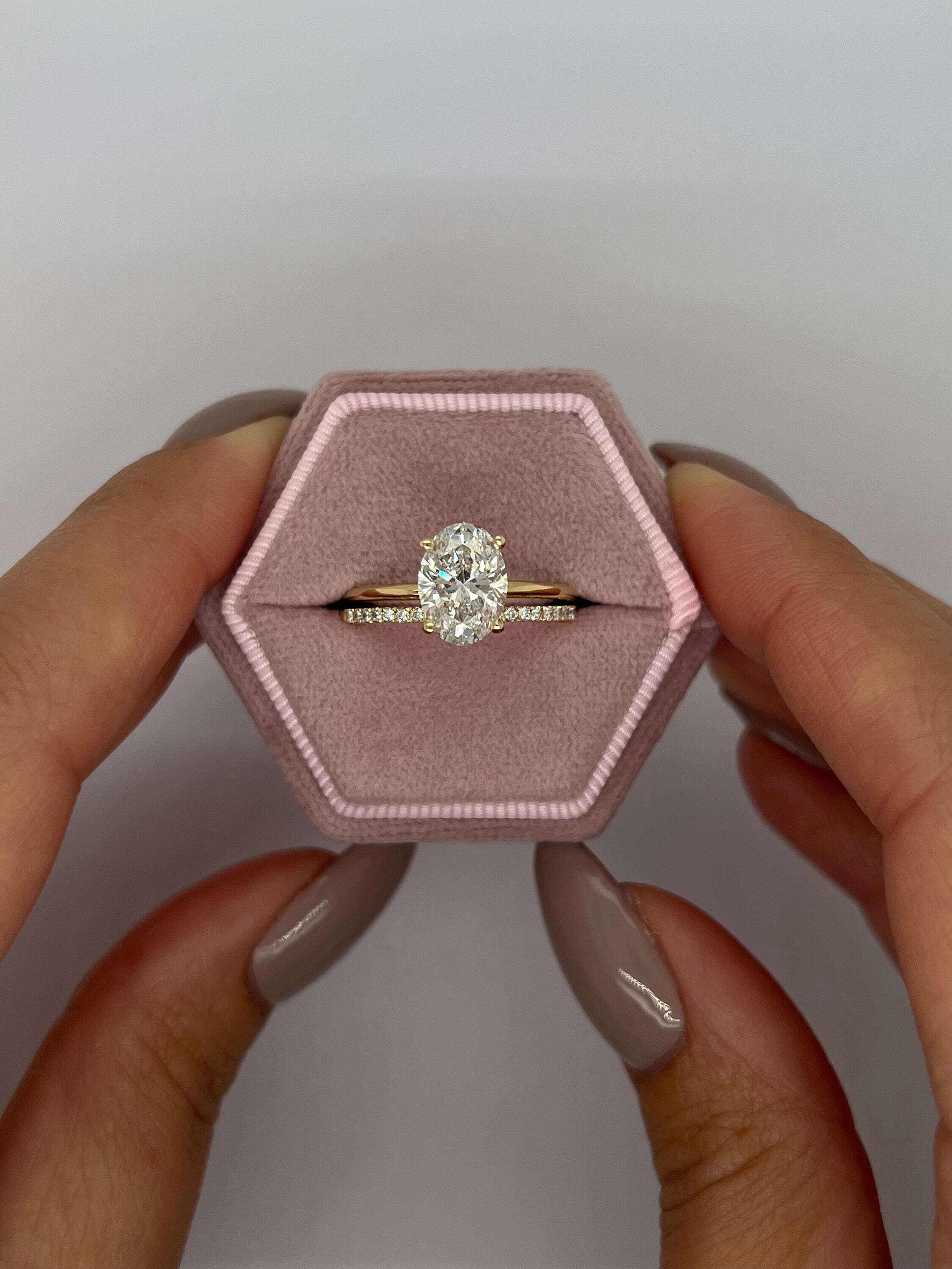 2.25 Carat Oval Cut Diamond Solitaire Engagement Ring Set, Matching Round Diamond Wedding Band