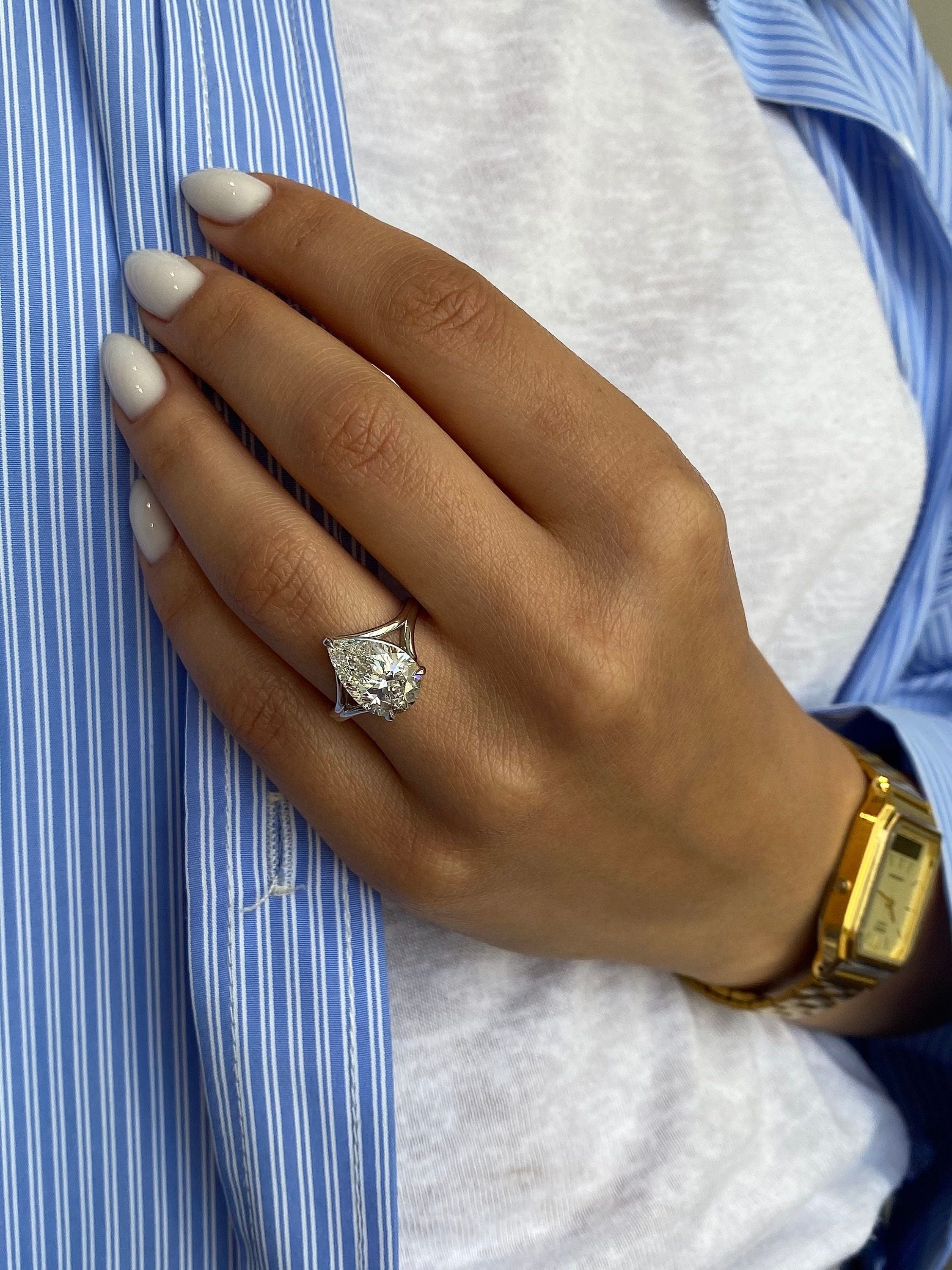 3 Carat Pear Cut Solitaire Diamond Split Shank Engagement Ring
