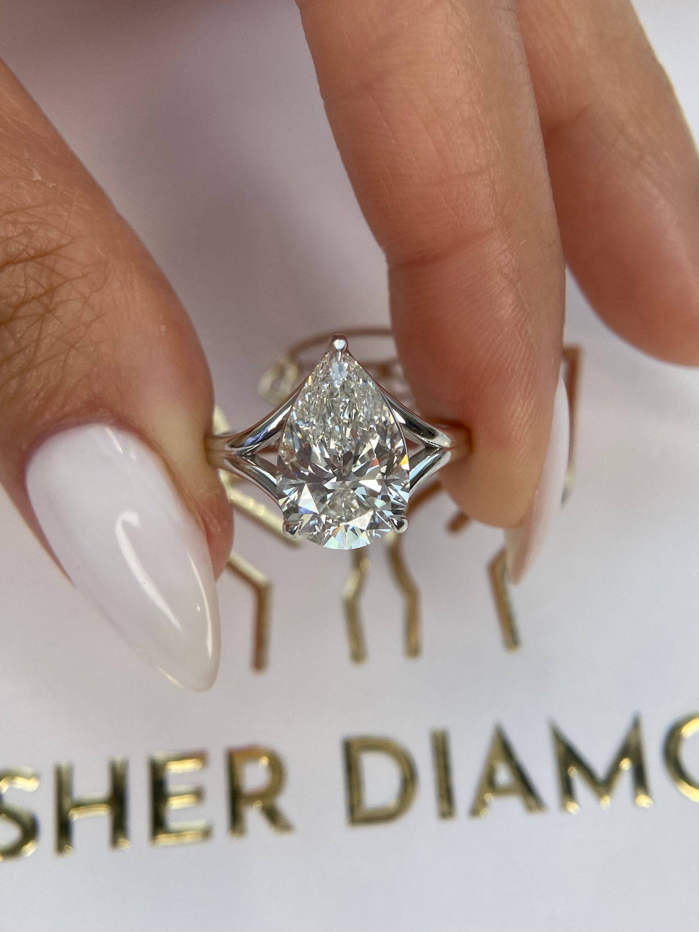 3 Carat Pear Cut Solitaire Diamond Split Shank Engagement Ring