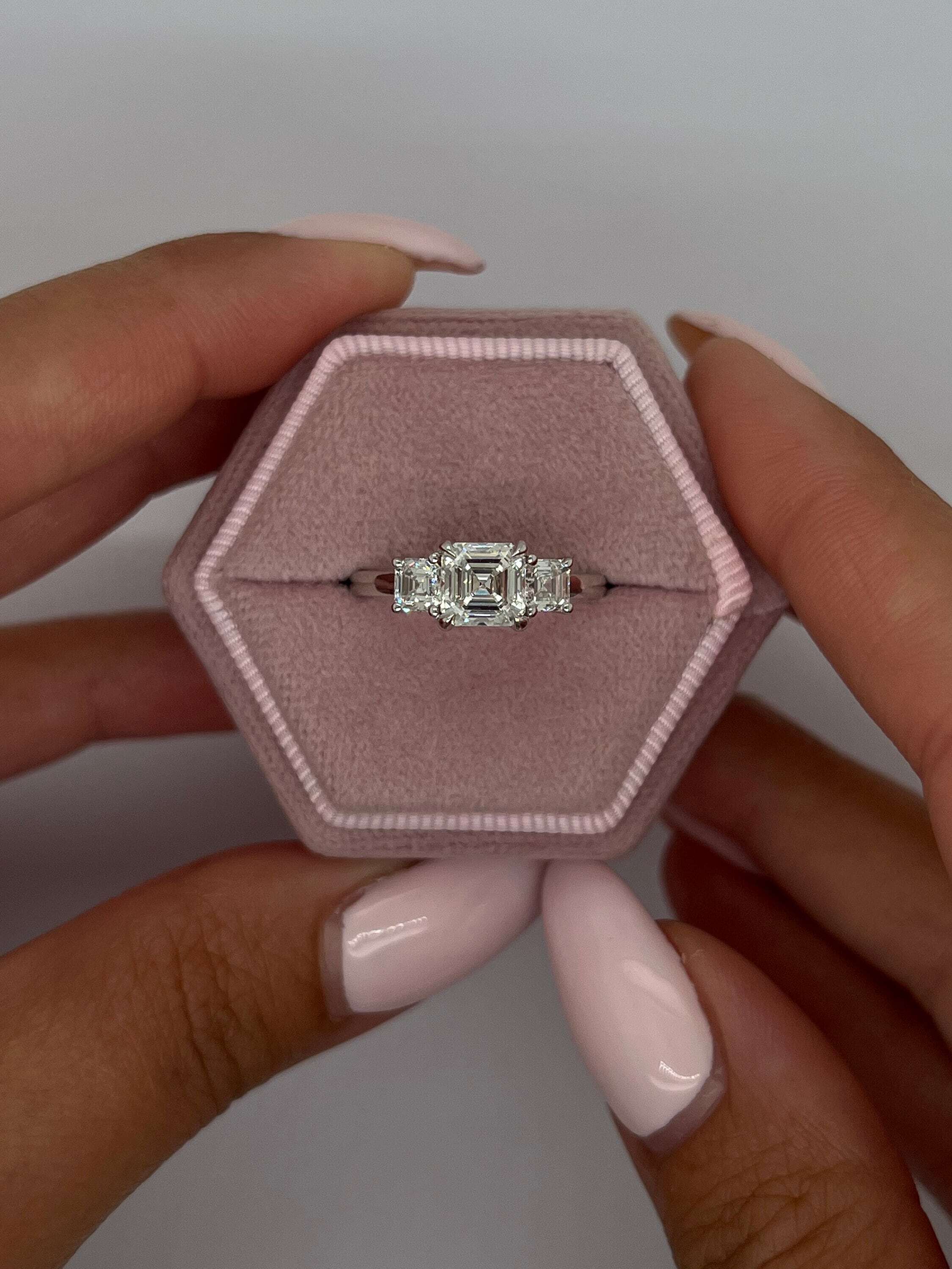 1.5 Carat Asscher Cut Three Stone Diamond Engagement Ring