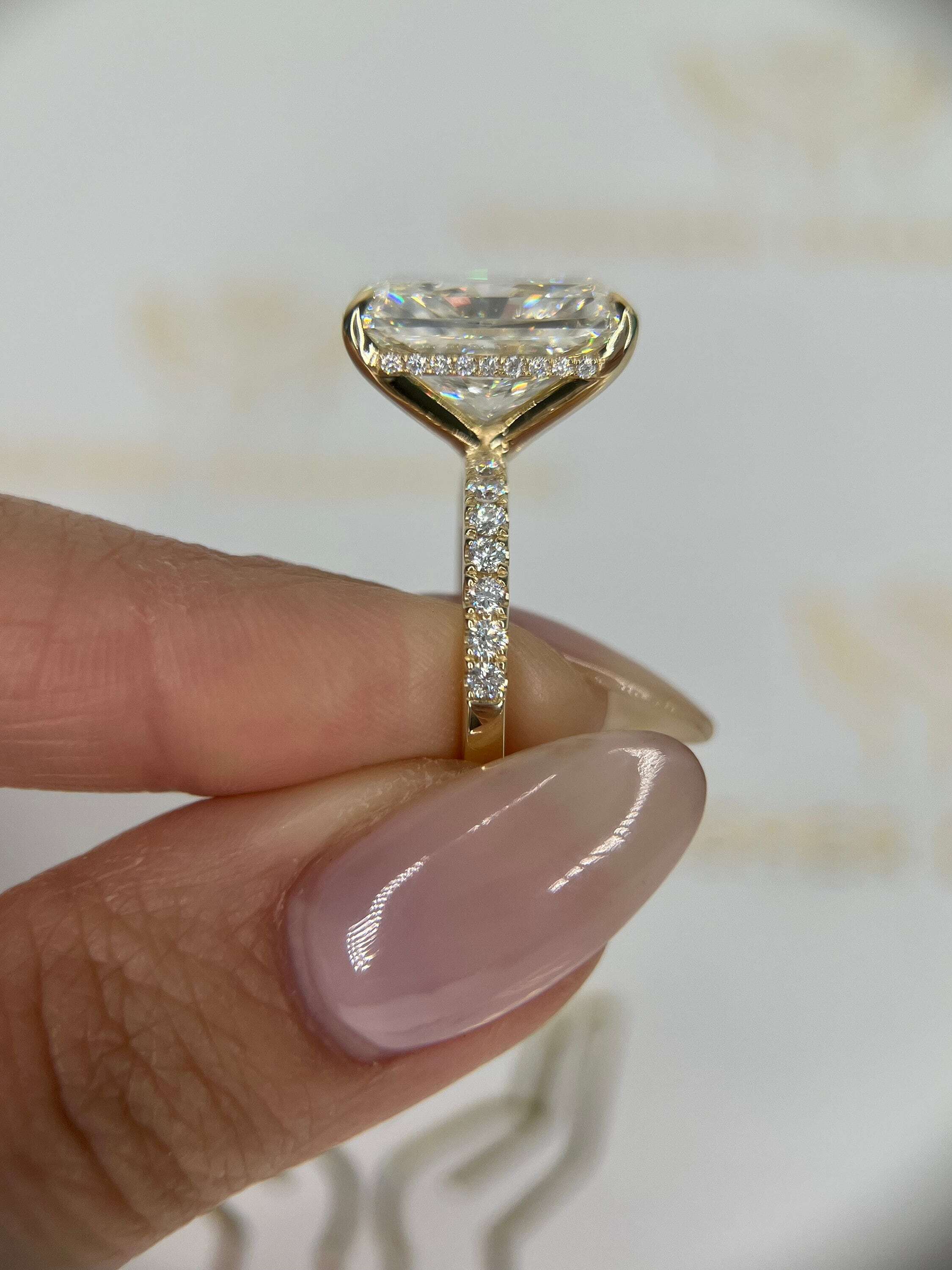 Rare 10.50 Carat Radiant Cut Diamond Solitaire Hidden Halo Engagement Ring