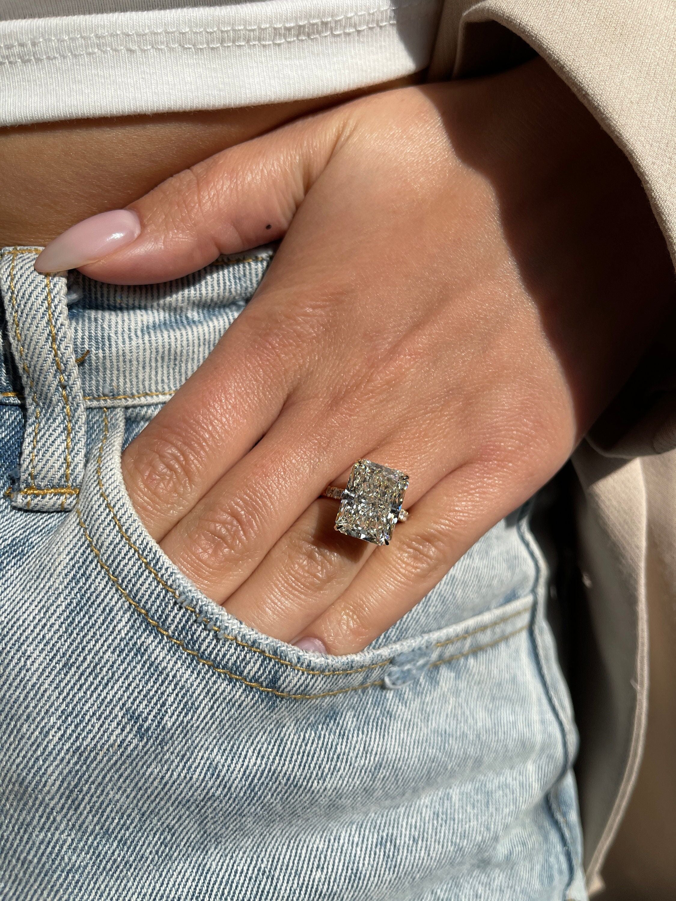 Rare 10.50 Carat Radiant Cut Diamond Solitaire Hidden Halo Engagement Ring