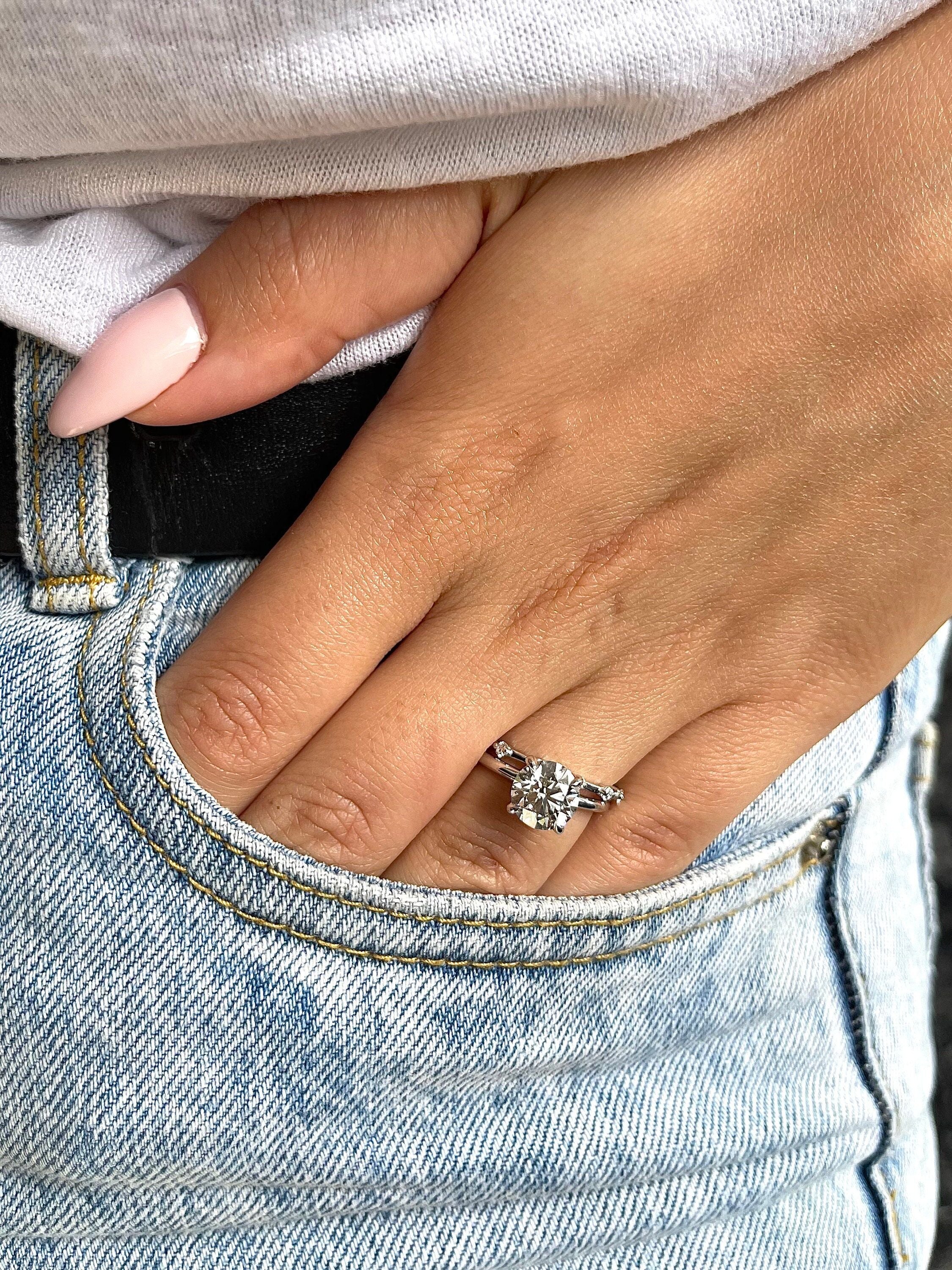 2.1 Carat Round Cut Diamond Solitaire Engagement Ring Set, Matching Round Diamond Wedding Band