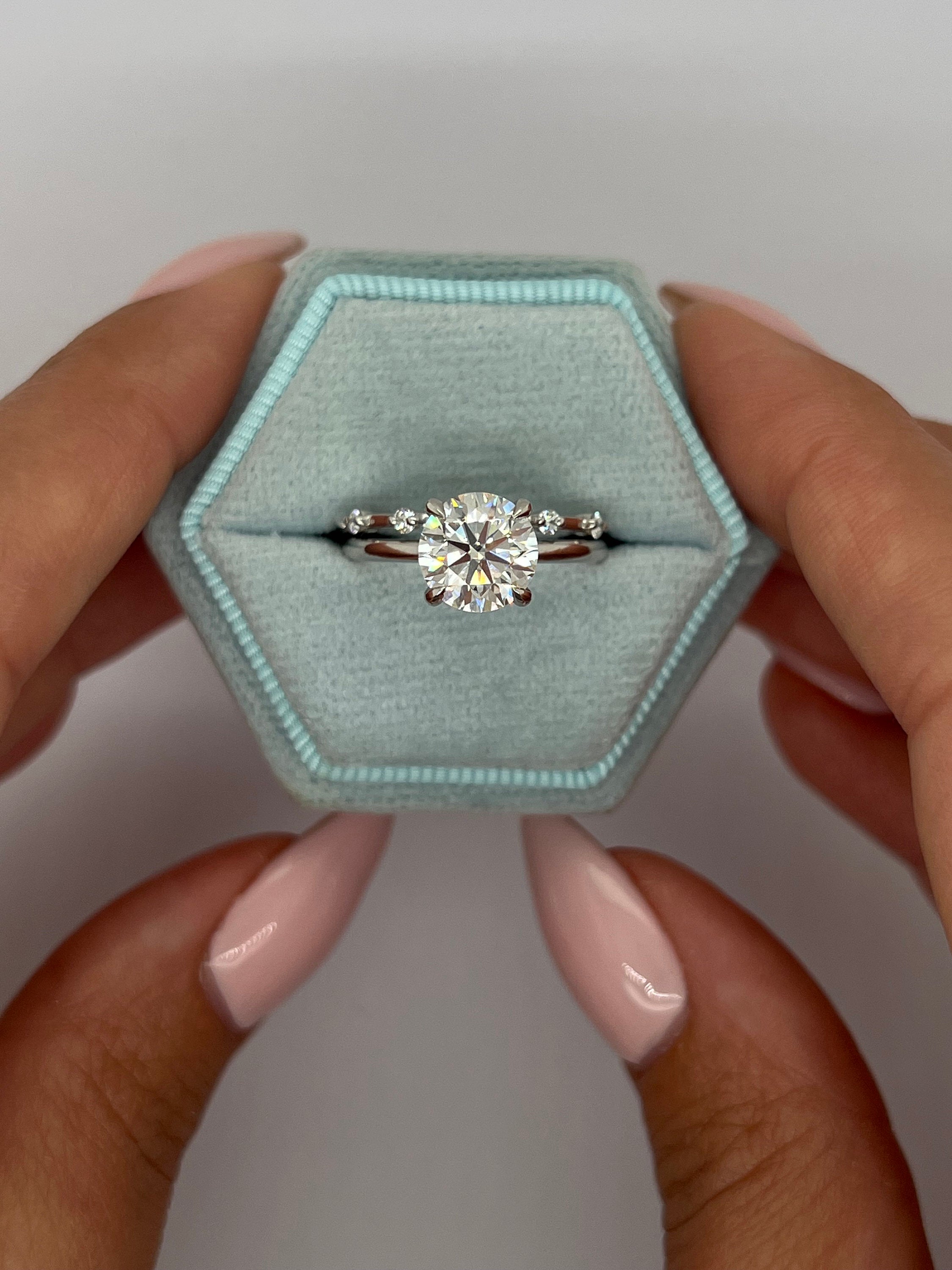 2.1 Carat Round Cut Diamond Solitaire Engagement Ring Set, Matching Round Diamond Wedding Band