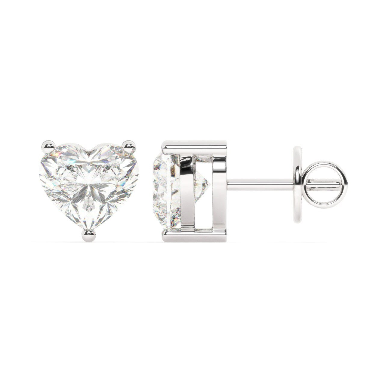 2 Carat Total Weight Heart Diamond Stud Earrings, Pushback Posts