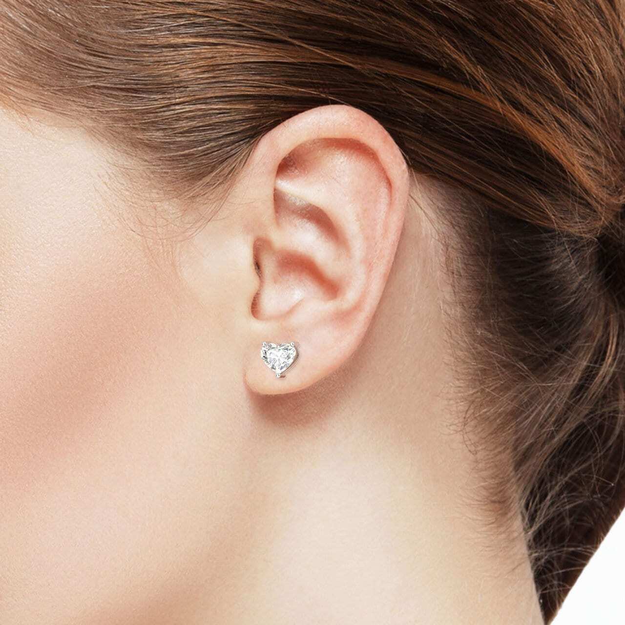 2 Carat Total Weight Heart Diamond Stud Earrings, Pushback Posts