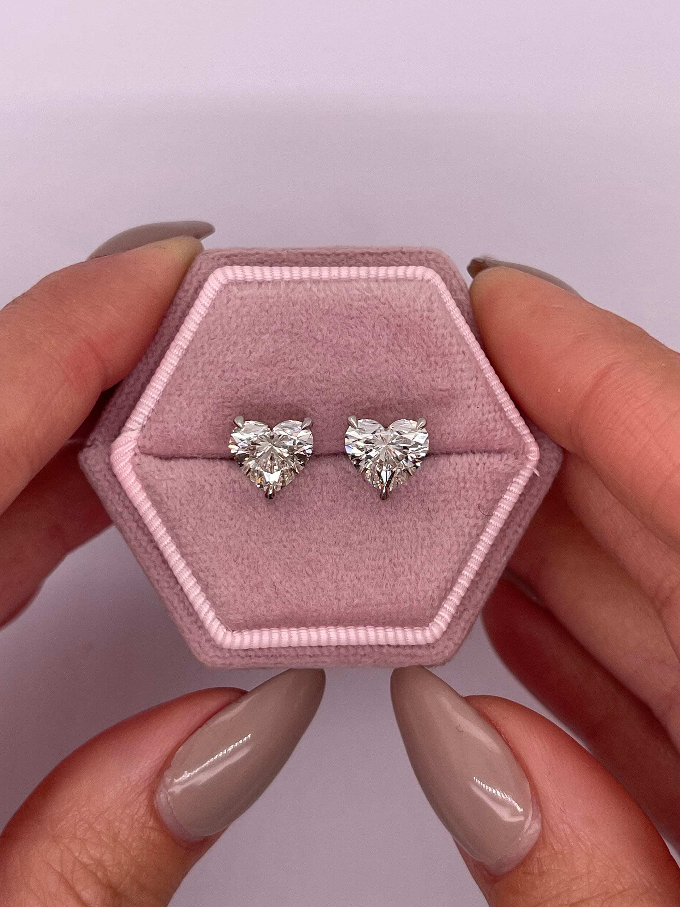 2 Carat Total Weight Heart Diamond Stud Earrings, Pushback Posts