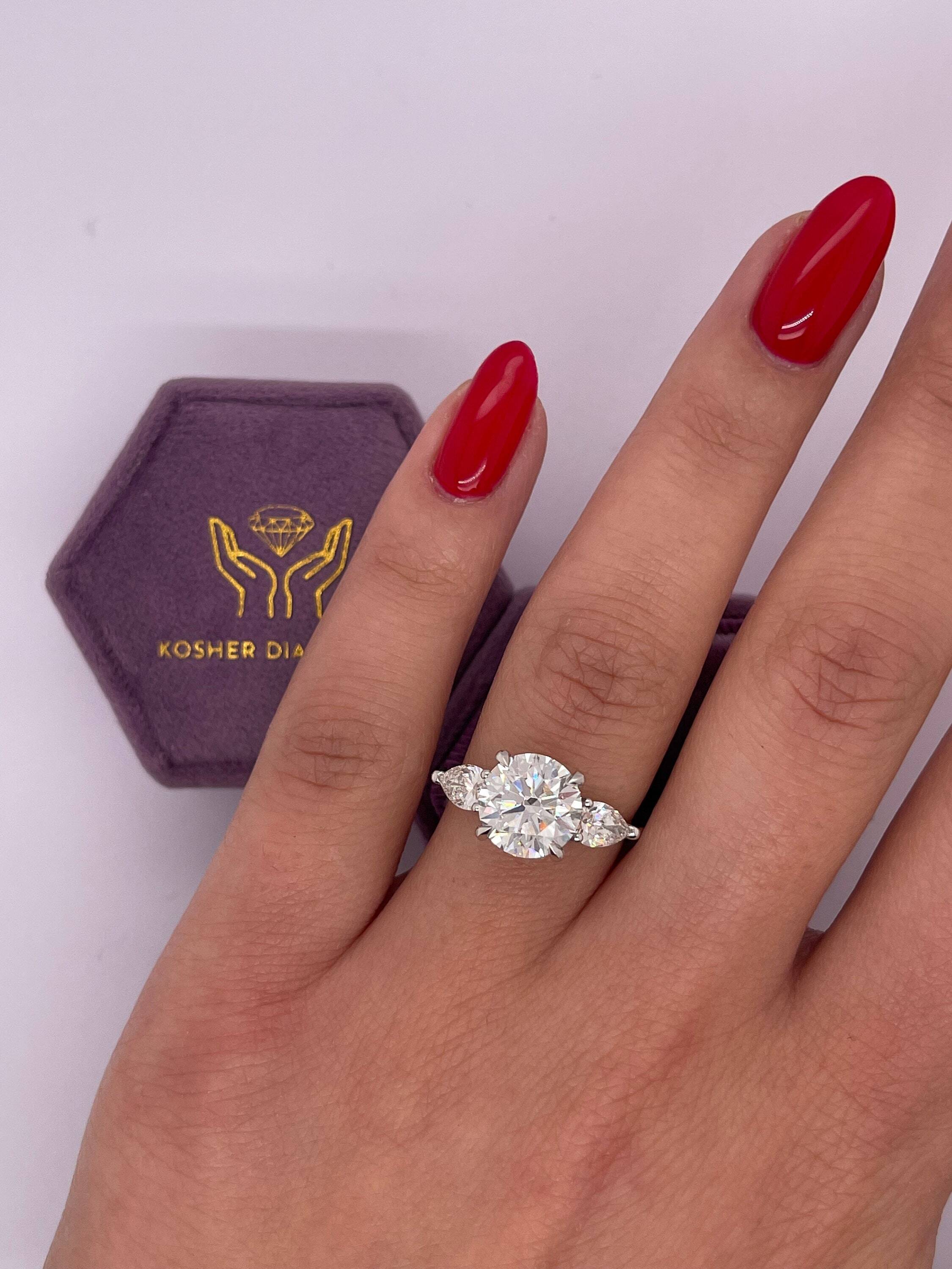 3.7 Carat Round Cut Diamond Three Stone Solitaire Engagement Ring