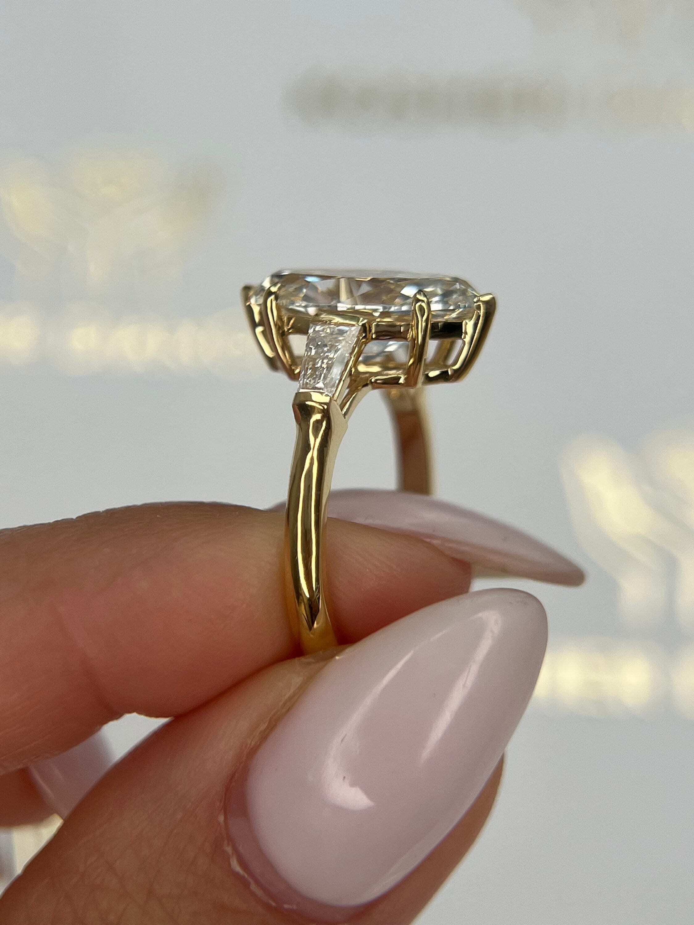 4.5 Carat Marquise Cut Three Stone Diamond Engagement Ring, Side Baguettes