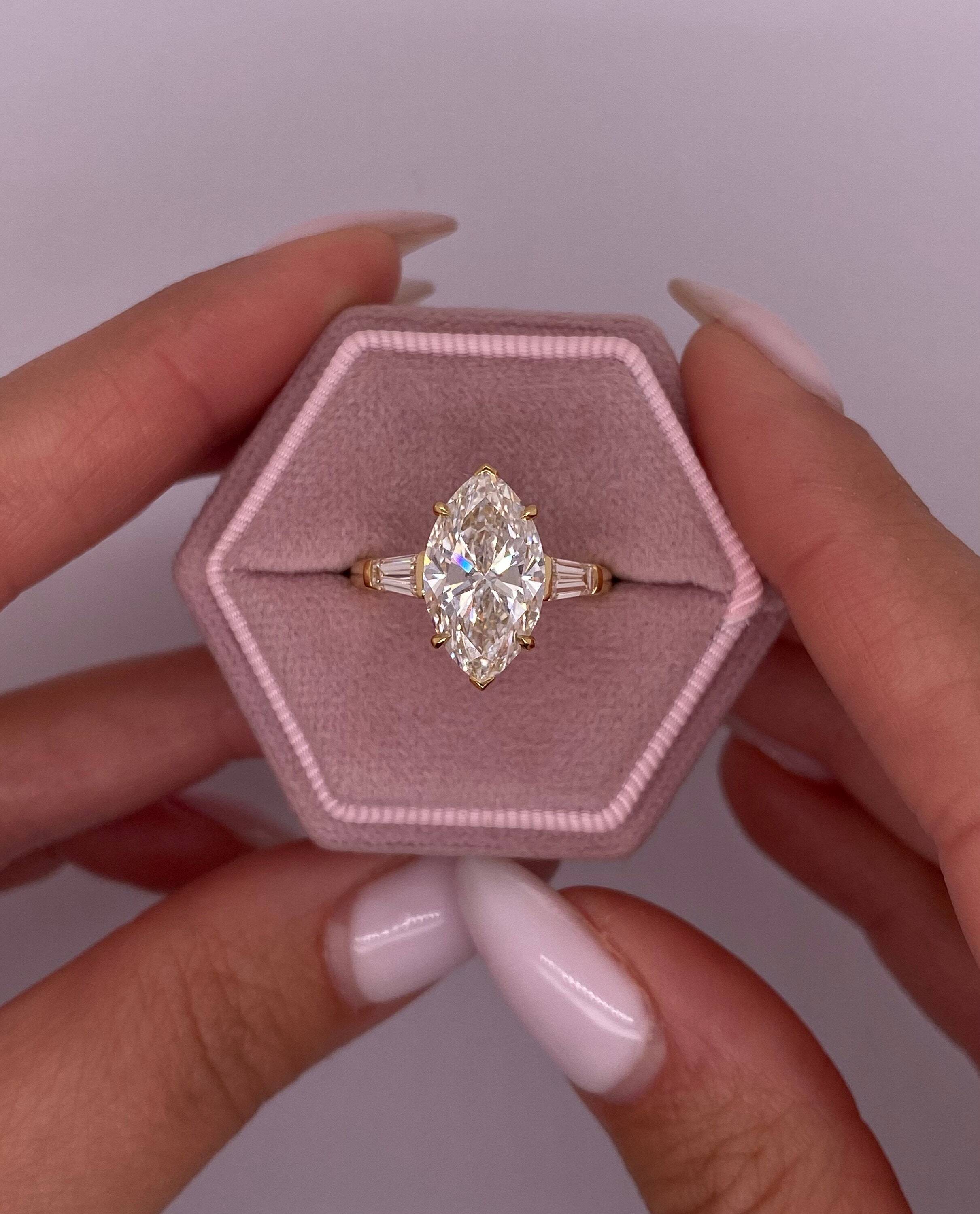 4.5 Carat Marquise Cut Three Stone Diamond Engagement Ring, Side Baguettes
