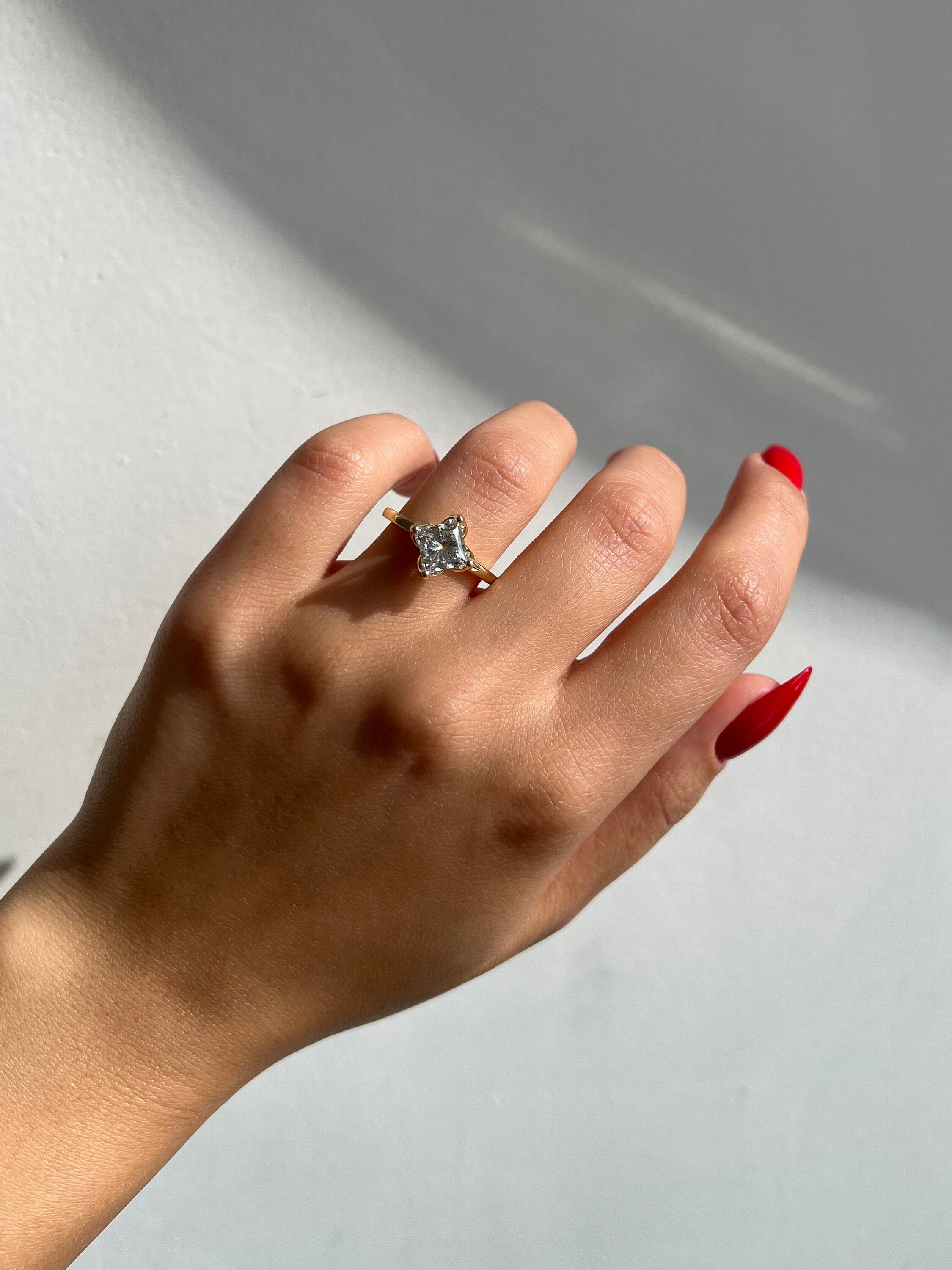 Tulip Solitaire 3 Carat Princess Cut Diamond Engagement Ring "North-South" Set