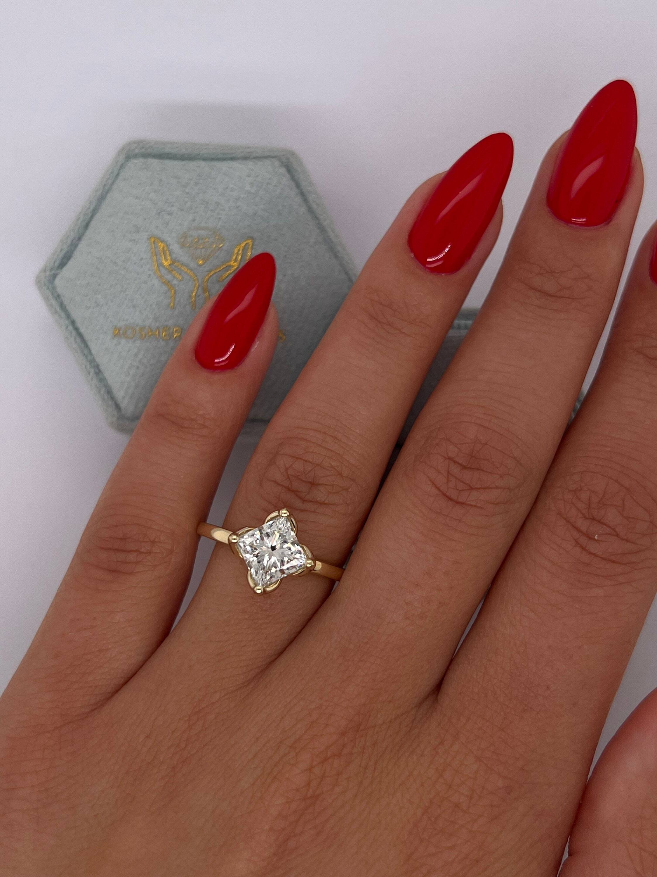 Tulip Solitaire 3 Carat Princess Cut Diamond Engagement Ring "North-South" Set
