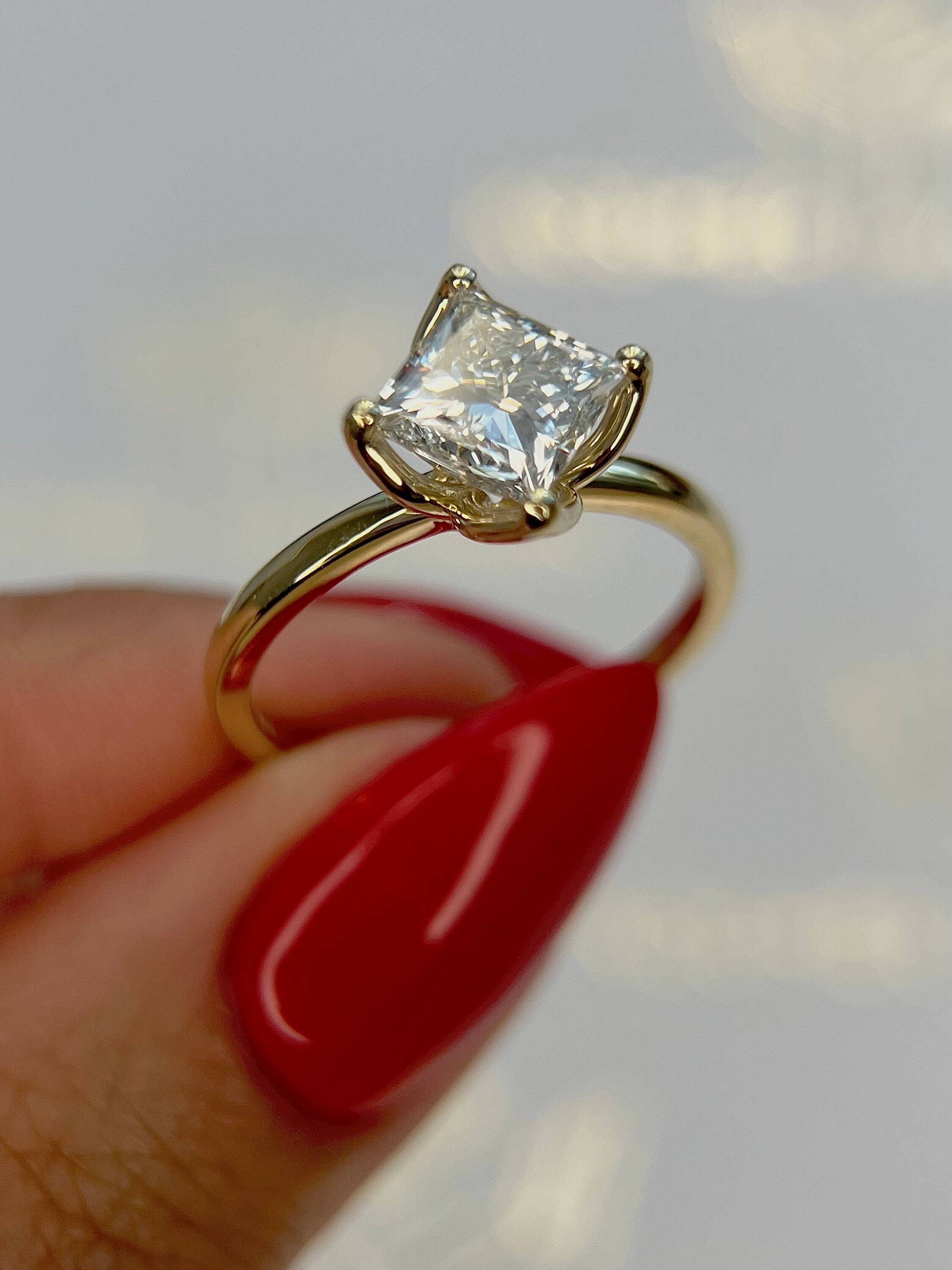 Tulip Solitaire 3 Carat Princess Cut Diamond Engagement Ring "North-South" Set