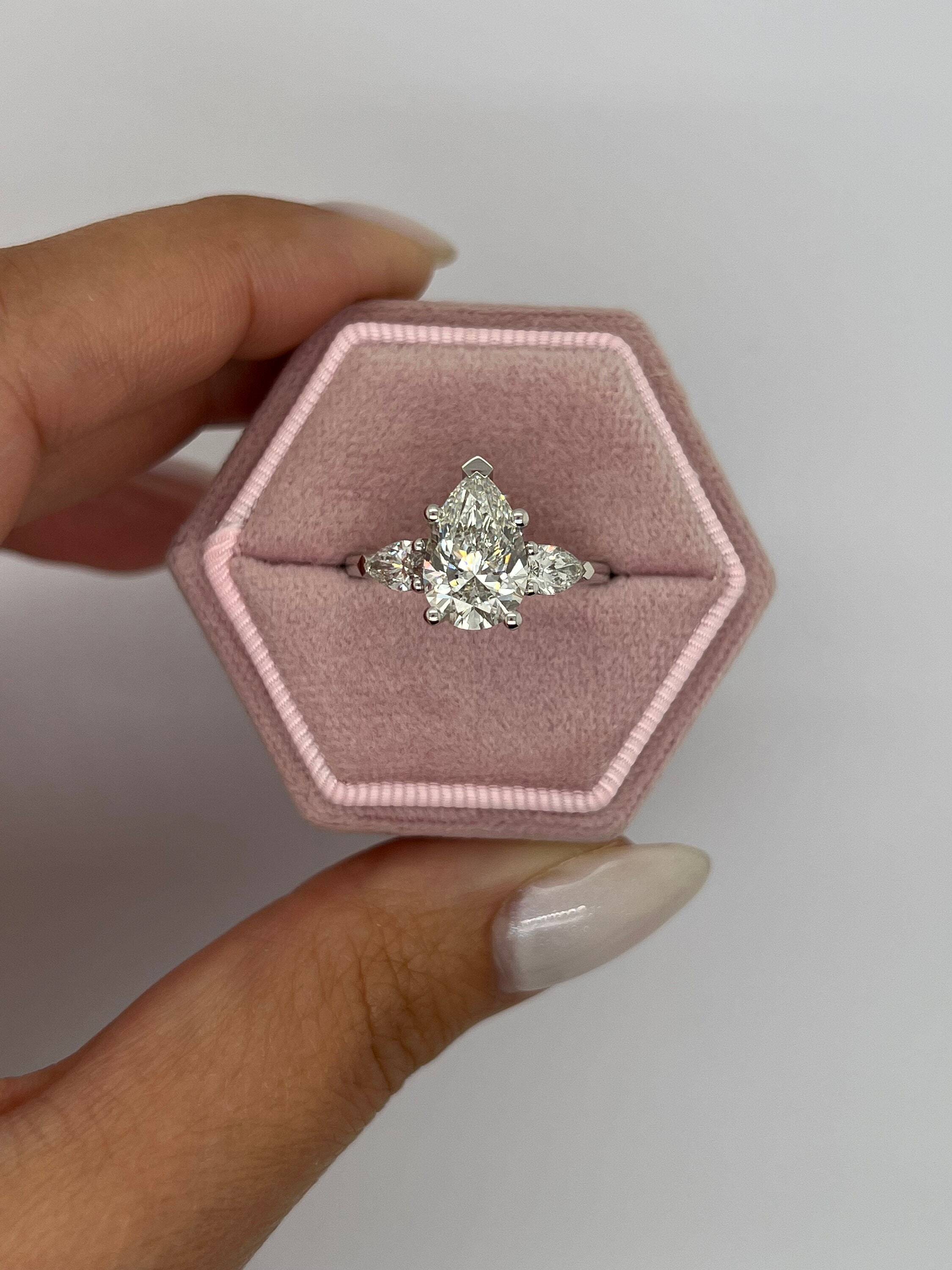 2.5 Carat Total Three Stone Pear Cut Diamond Engagement Ring